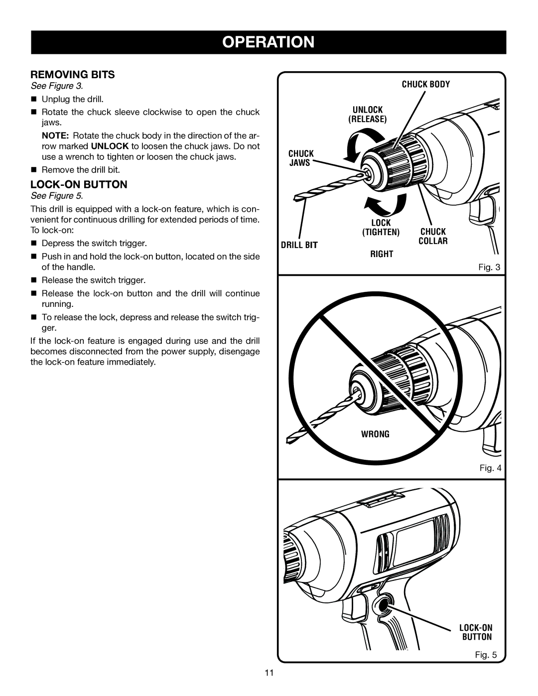 Ryobi D41 manual Removing Bits, Depress the switch trigger 