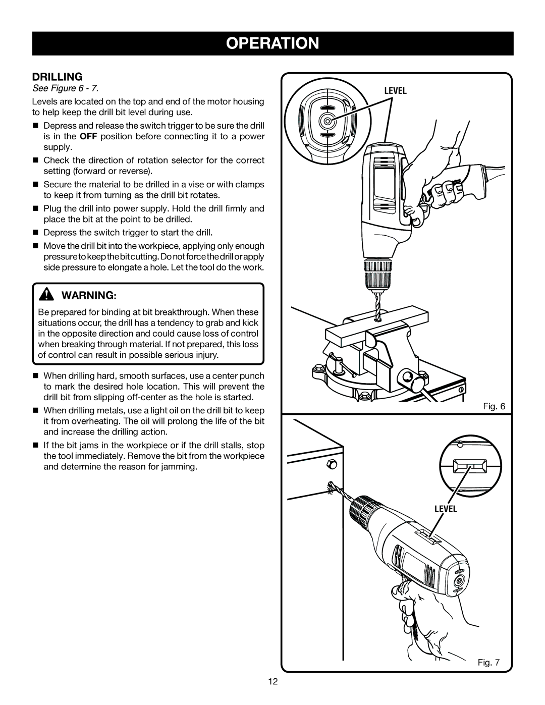 Ryobi D41 manual Drilling 