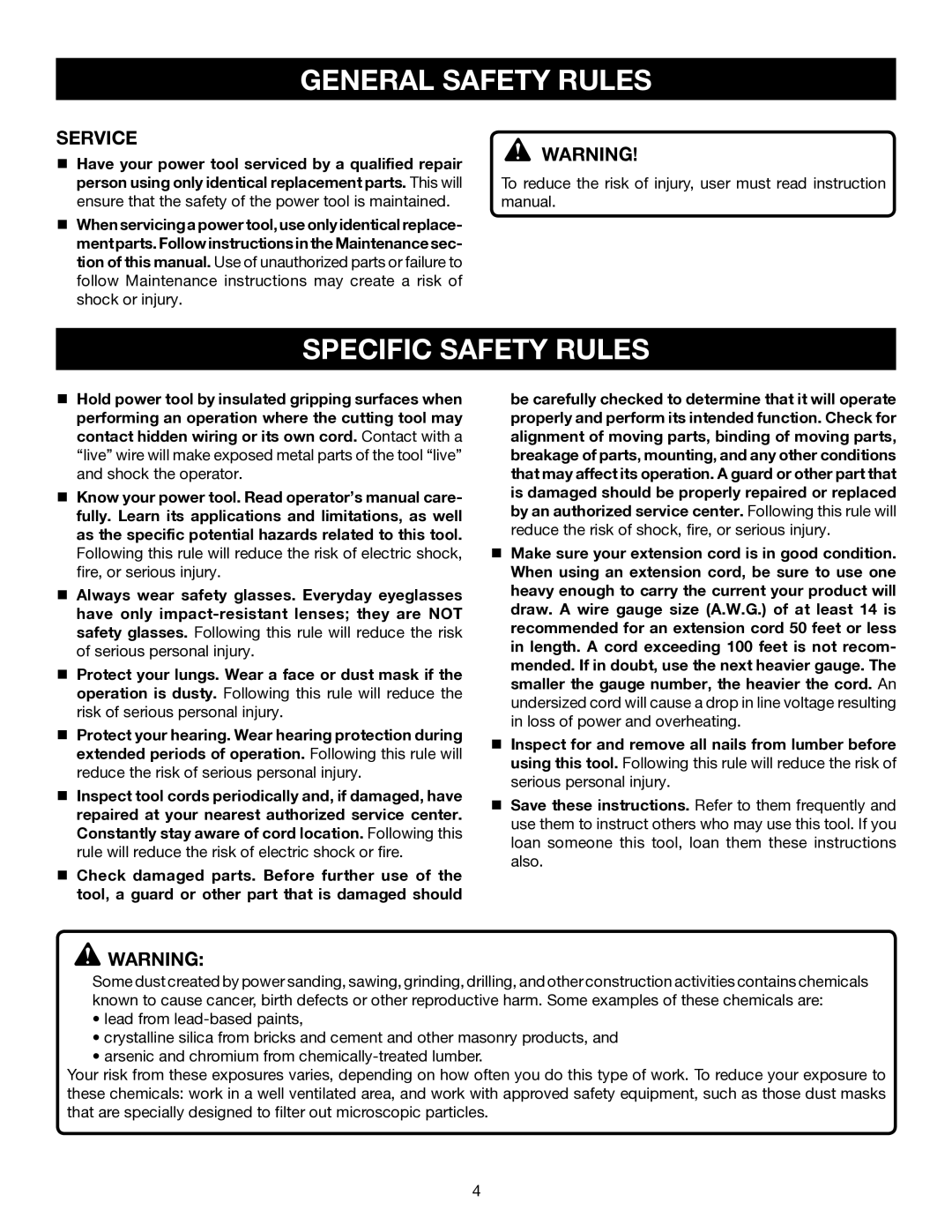 Ryobi D41 manual Specific Safety Rules, Service 