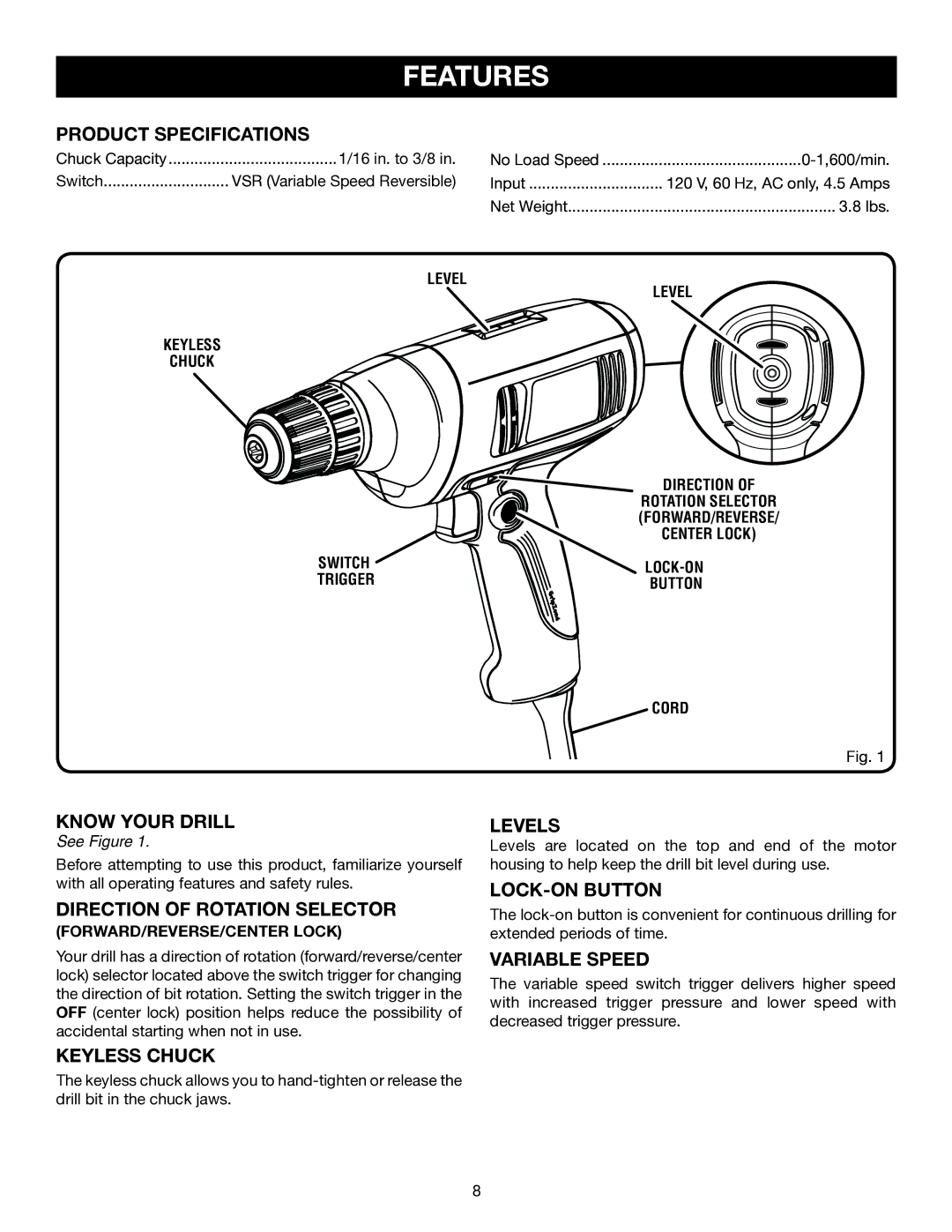 Ryobi D41 manual Features 