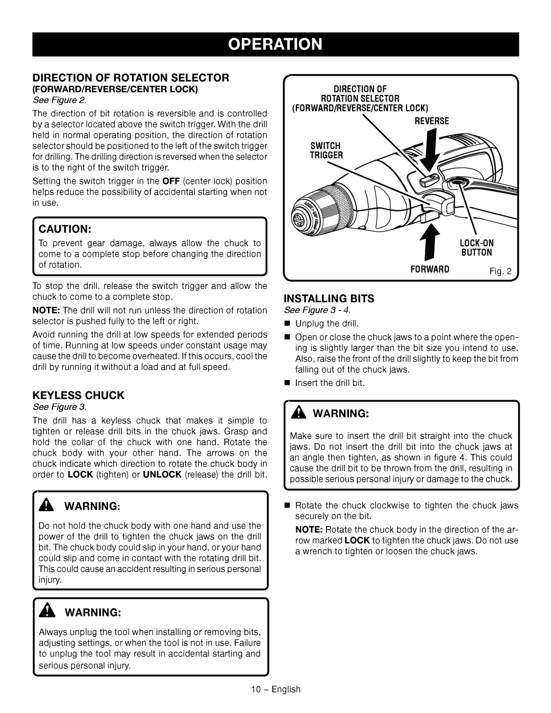 Ryobi D41K manuel dutilisation Installing Bits, See 