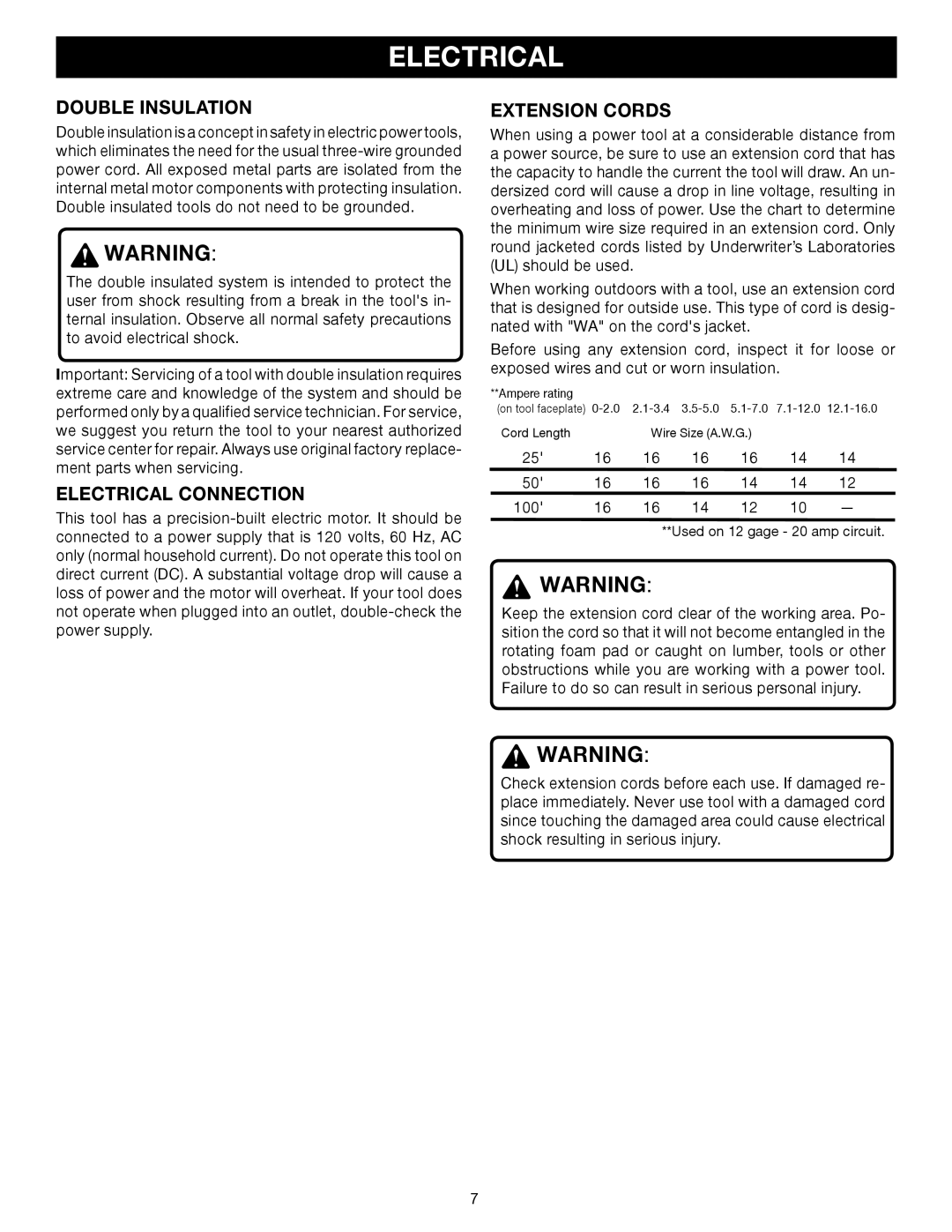 Ryobi D45CK manual Double Insulation, Electrical Connection, Extension Cords 