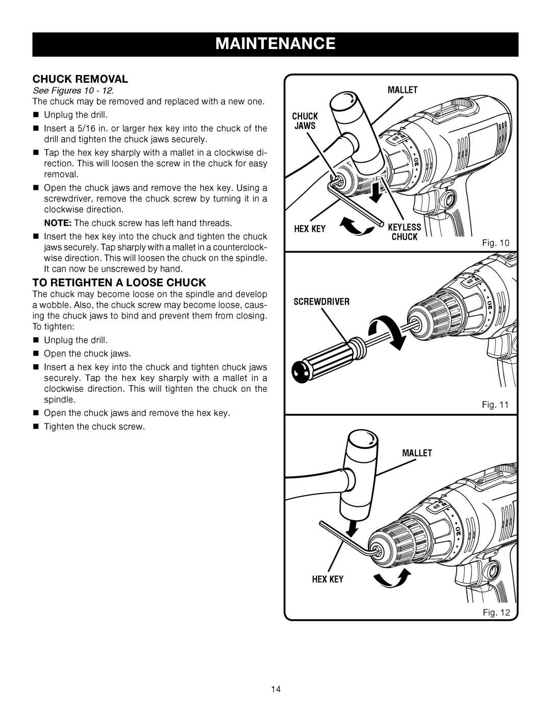 Ryobi D46C manual Mallet Chuck Jaws HEX KEY 