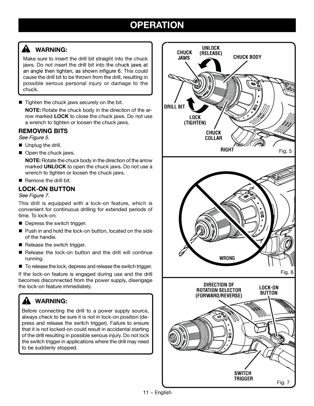 Ryobi D46CK manuel dutilisation Removing Bits 