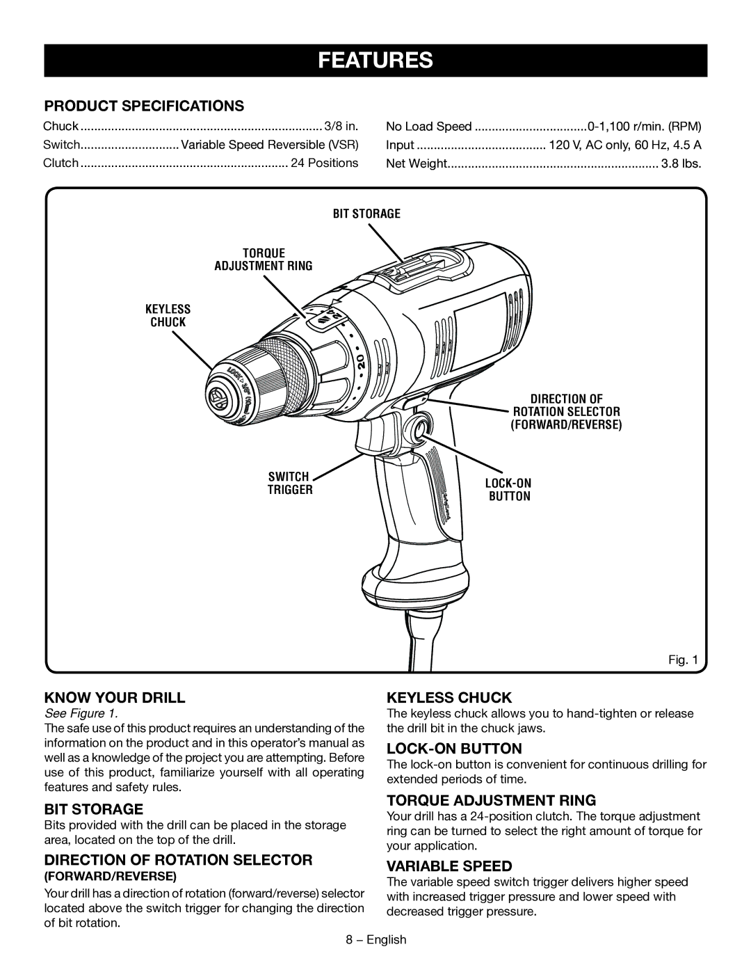 Ryobi D46CK manuel dutilisation Features 