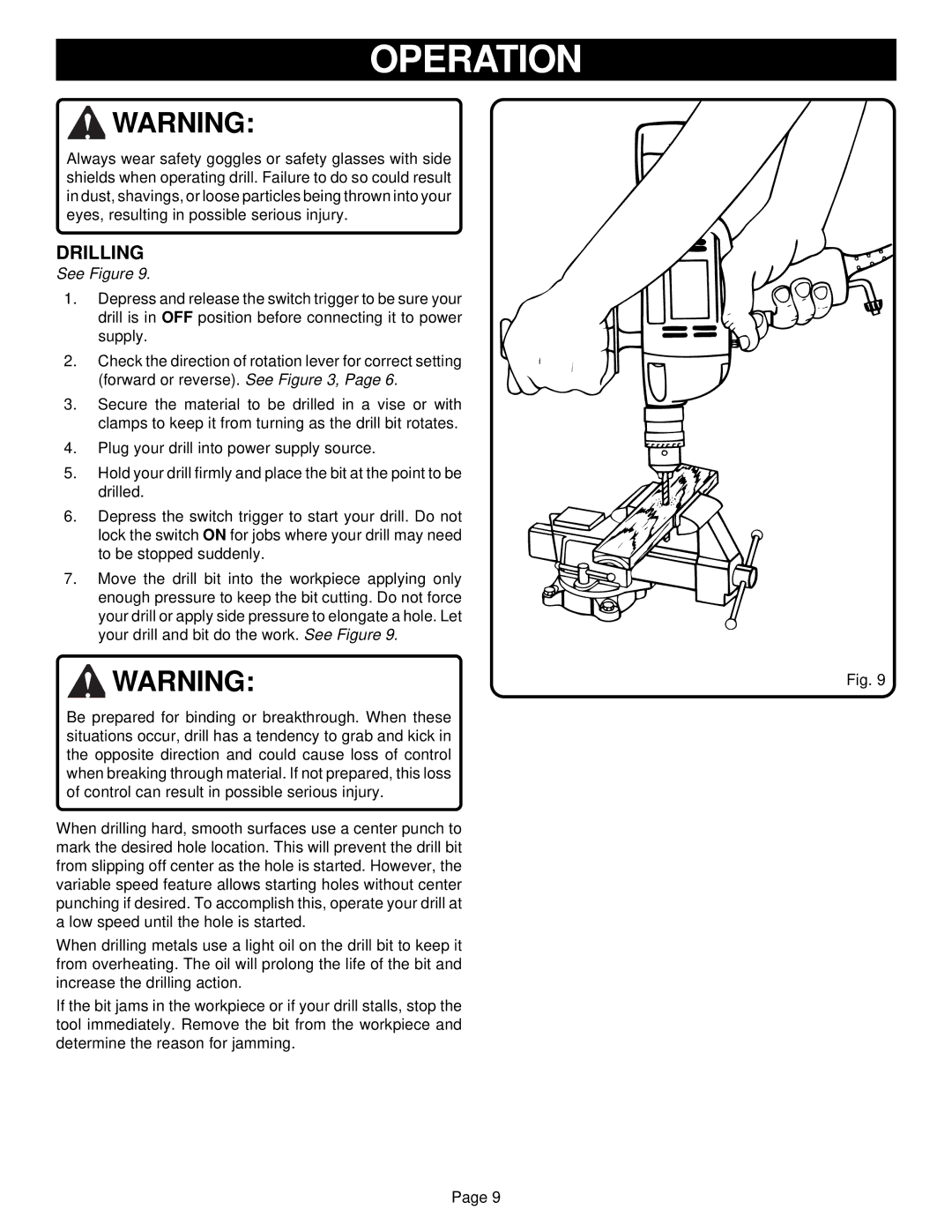 Ryobi D50VSR specifications Drilling 