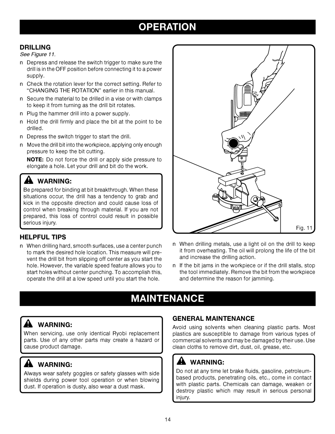 Ryobi D551H manual Drilling, Helpful Tips, General Maintenance 