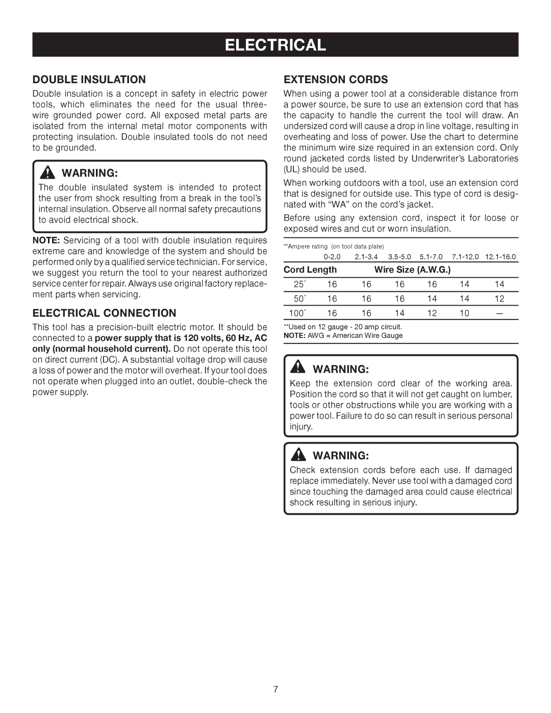 Ryobi D551H manual Double Insulation, Electrical Connection, Extension Cords 