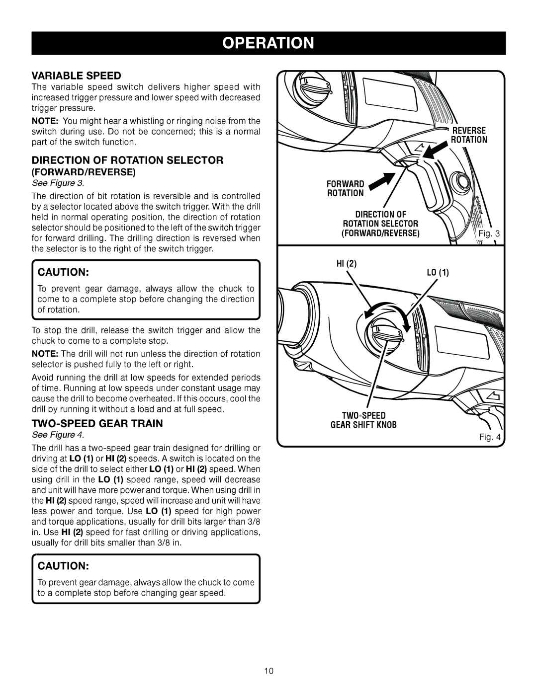 Ryobi D552HK manual Forward Rotation 