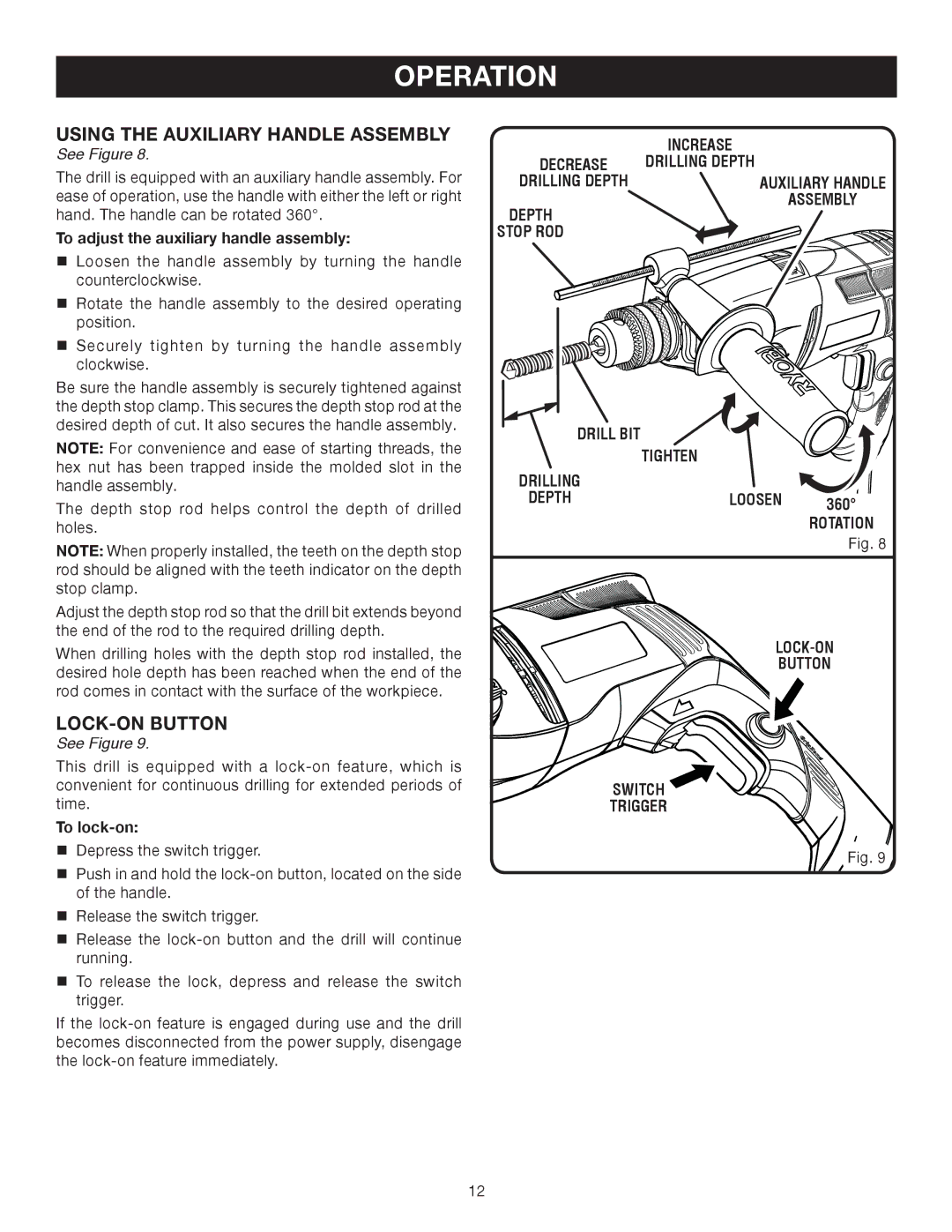 Ryobi D552HK manual Using the Auxiliary Handle Assembly, To adjust the auxiliary handle assembly 