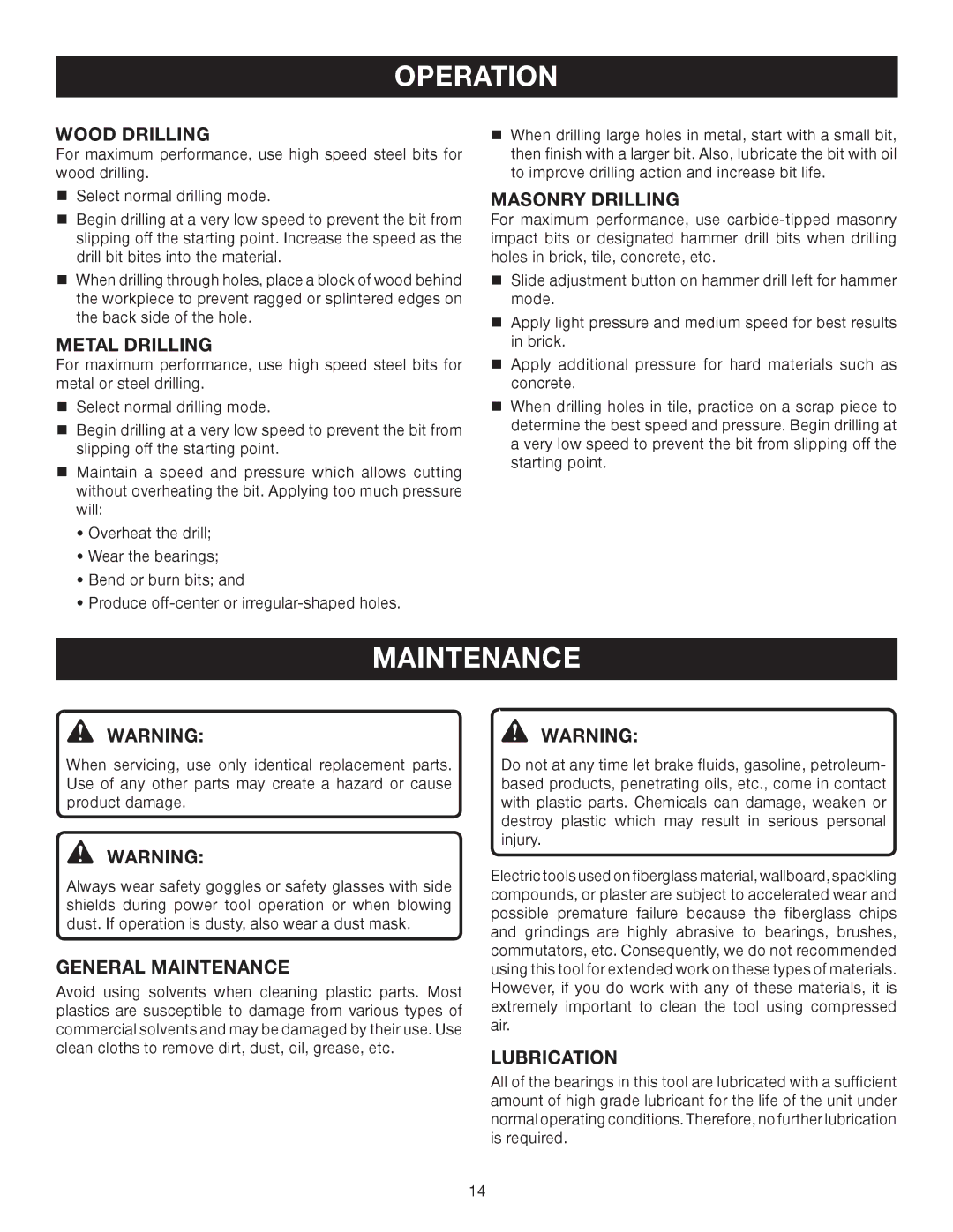 Ryobi D552HK manual Maintenance 