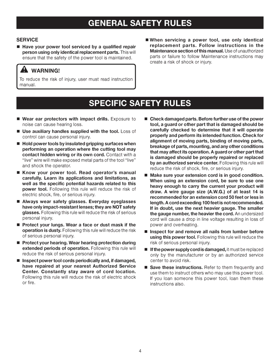 Ryobi D552HK manual Specific Safety Rules, Service 