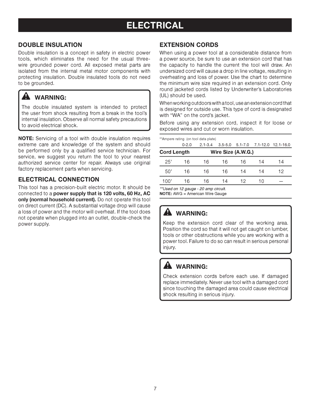 Ryobi D552HK manual Double Insulation, Electrical Connection, Extension Cords 