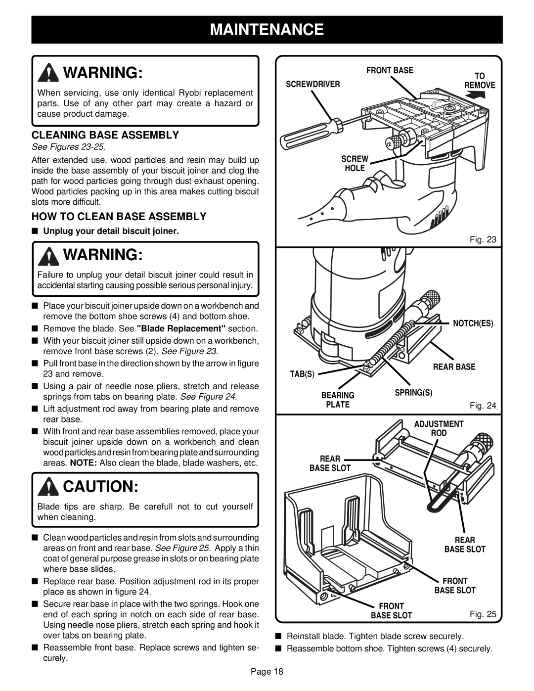 Ryobi DBJ50 specifications Cleaning Base Assembly, HOW to Clean Base Assembly 