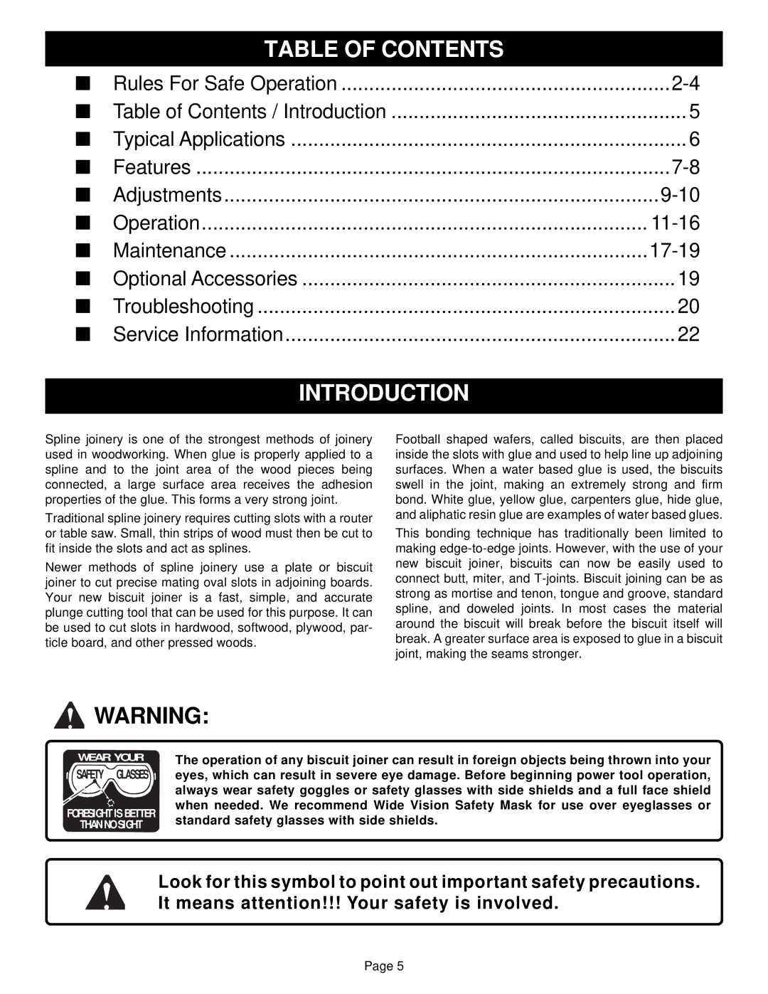 Ryobi DBJ50 specifications Table of Contents, Introduction 