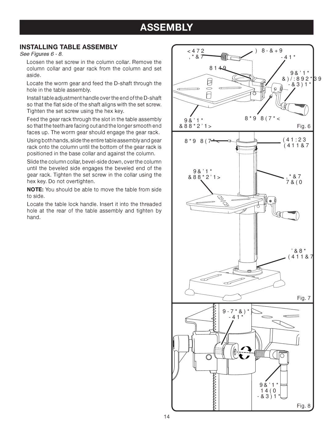 Ryobi DP102L manual Installing Table Assembly, Shaft, Slot Adjustment Handle SET Screw Assembly 