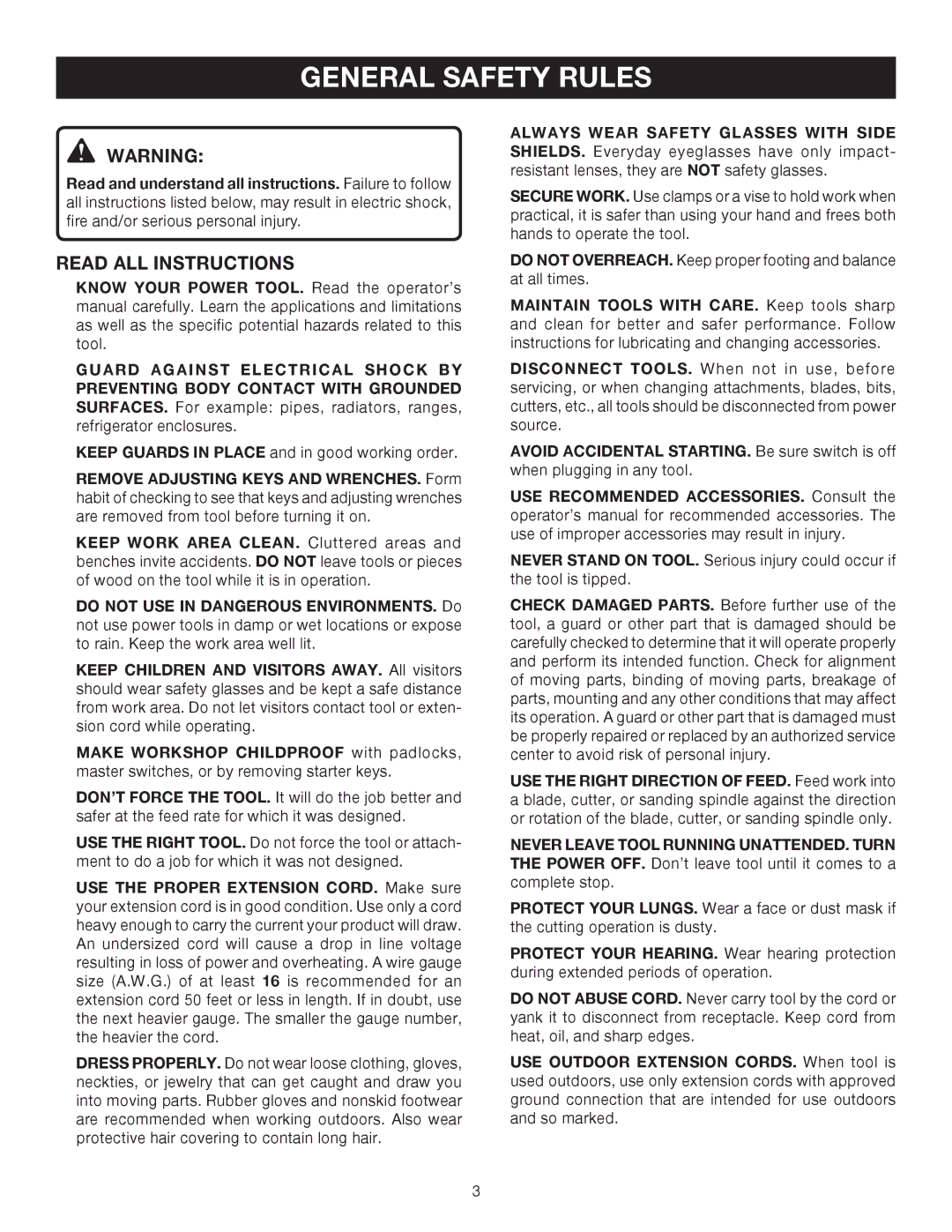 Ryobi DP102L manual General Safety Rules, Read ALL Instructions 