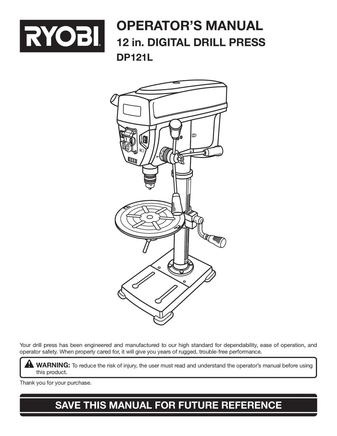 Ryobi DP121L manual OPERATOR’S Manual, Save this Manual for Future Reference 