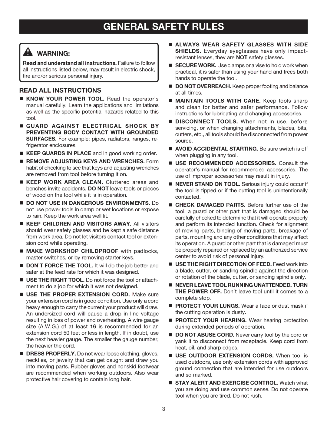 Ryobi DP121L manual General Safety Rules, Read ALL Instructions 