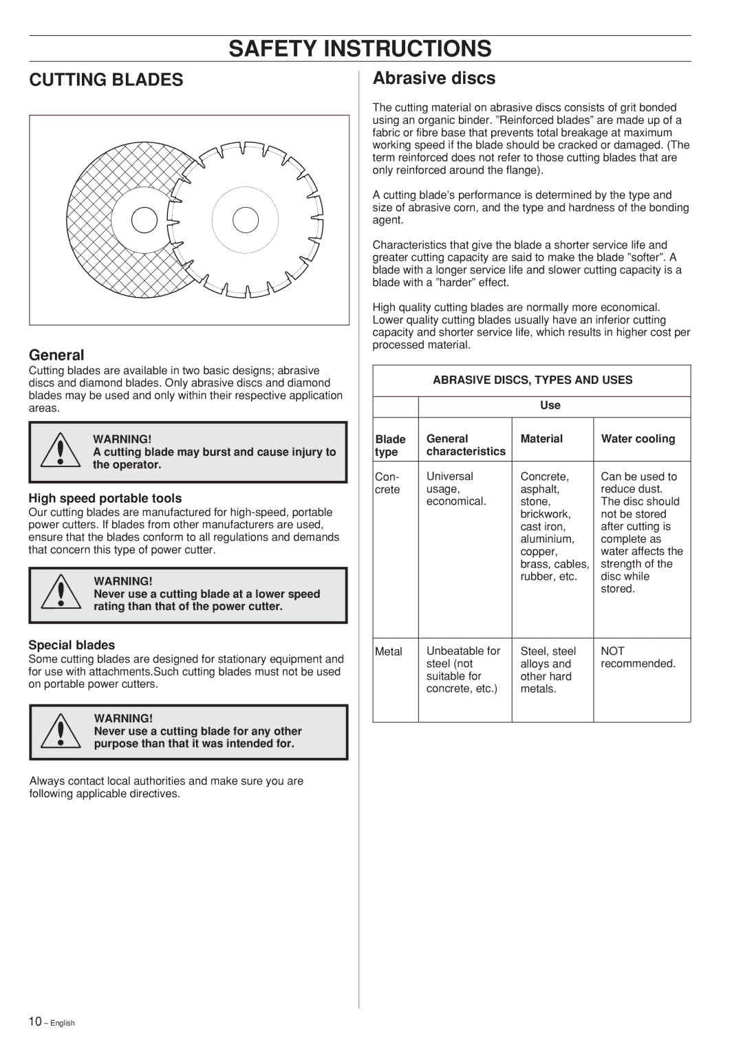 Ryobi Drill Press manual Abrasive discs, High speed portable tools, Special blades 