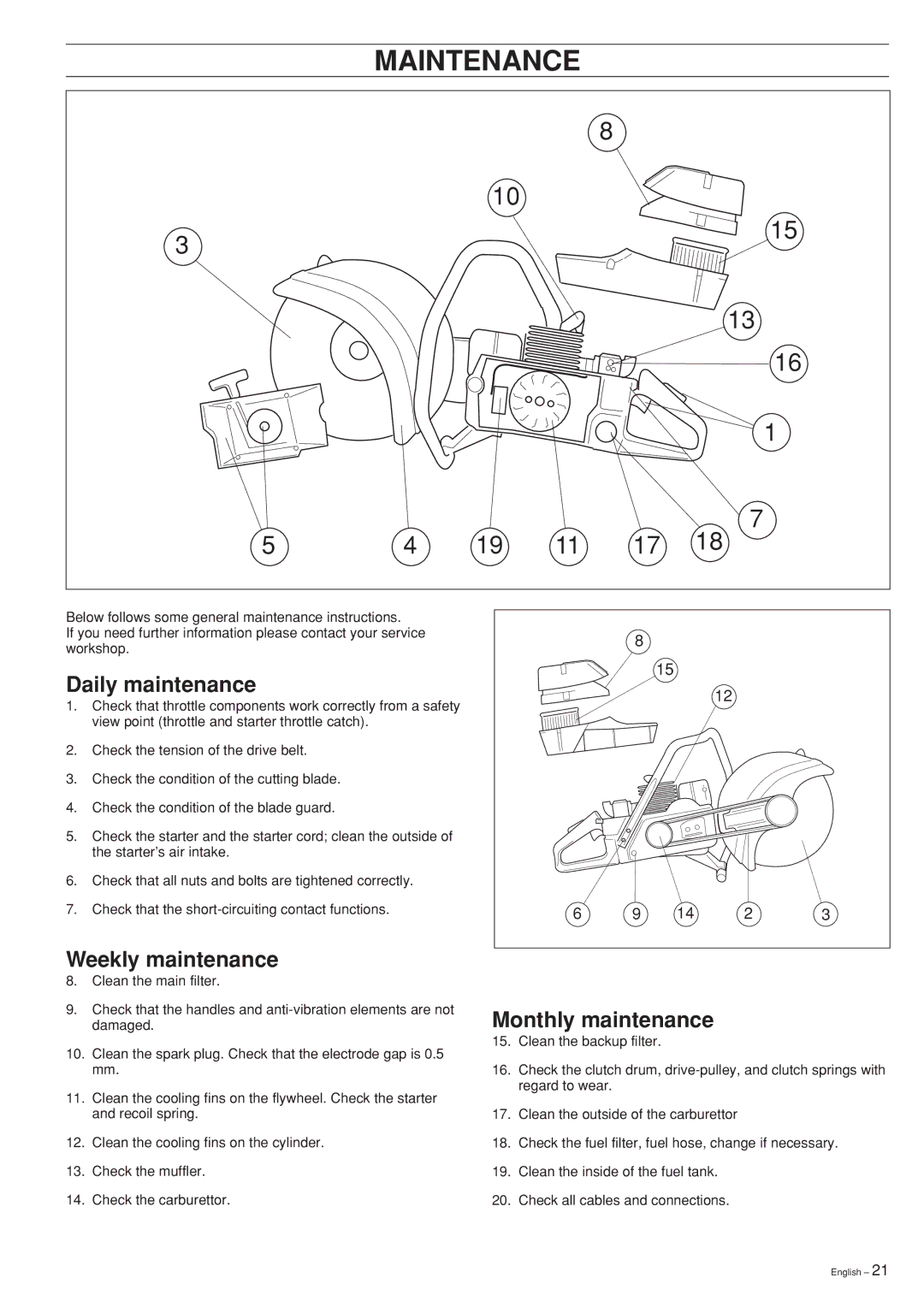 Ryobi Drill Press manual Daily maintenance, Weekly maintenance, Monthly maintenance 