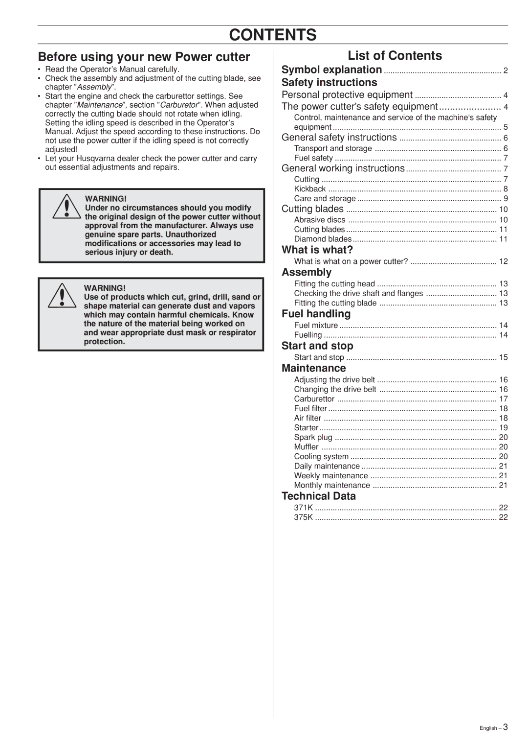 Ryobi Drill Press manual Contents 