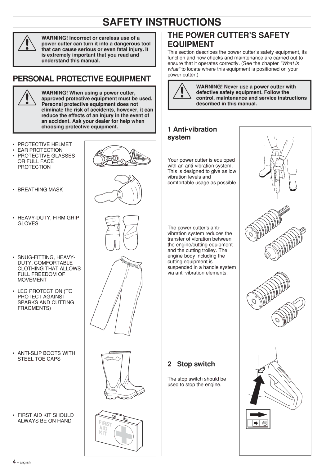 Ryobi Drill Press manual Safety Instructions, Anti-vibration system, Stop switch 