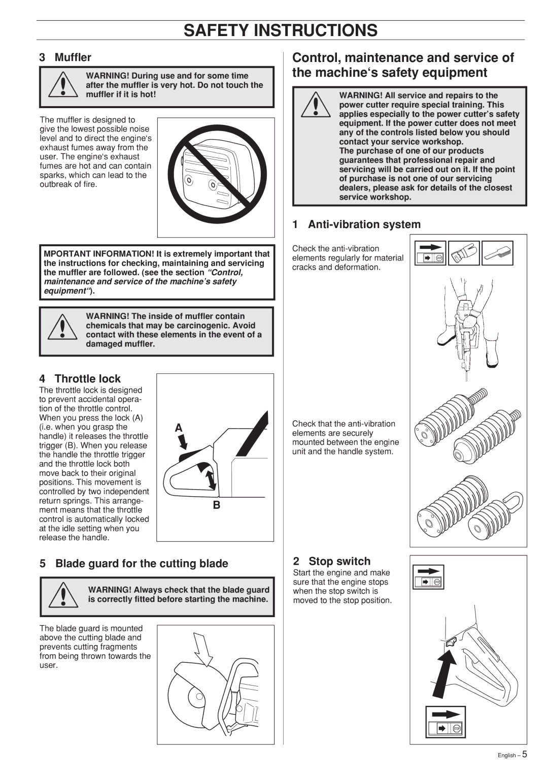 Ryobi Drill Press manual Muffler, Throttle lock, Blade guard for the cutting blade 