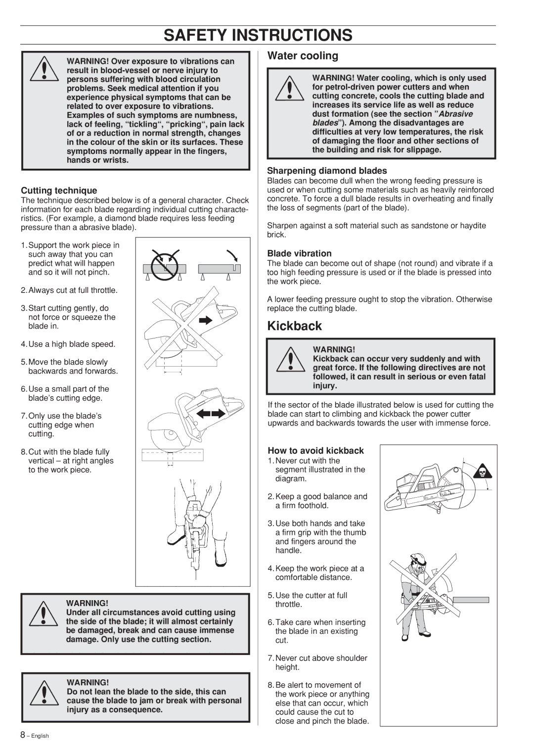 Ryobi Drill Press manual Kickback, Water cooling 