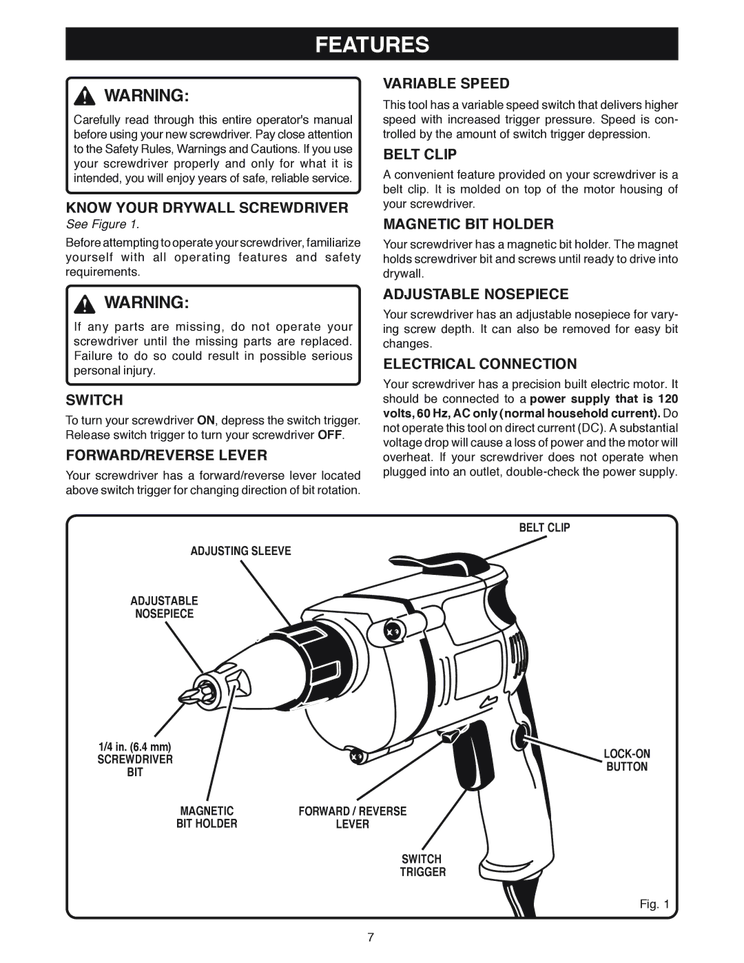 Ryobi DSG50 manual Features 