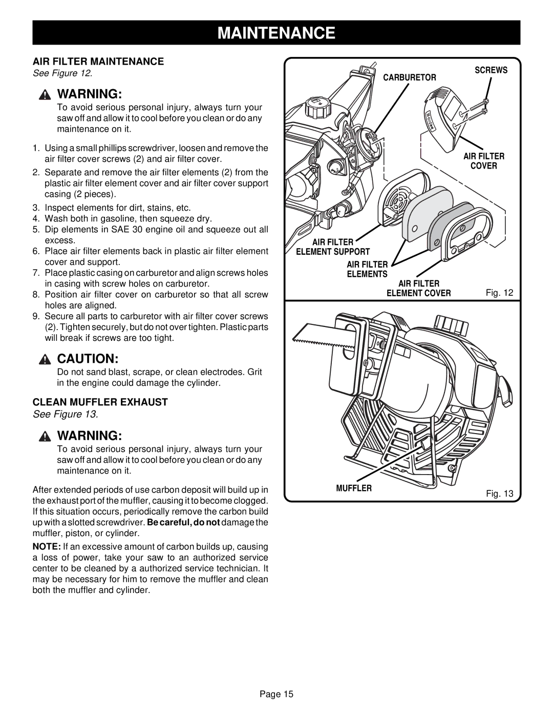 Ryobi EJ101 AIR Filter Maintenance, Clean Muffler Exhaust, Screws Carburetor AIR Filter Cover Element Support Elements 