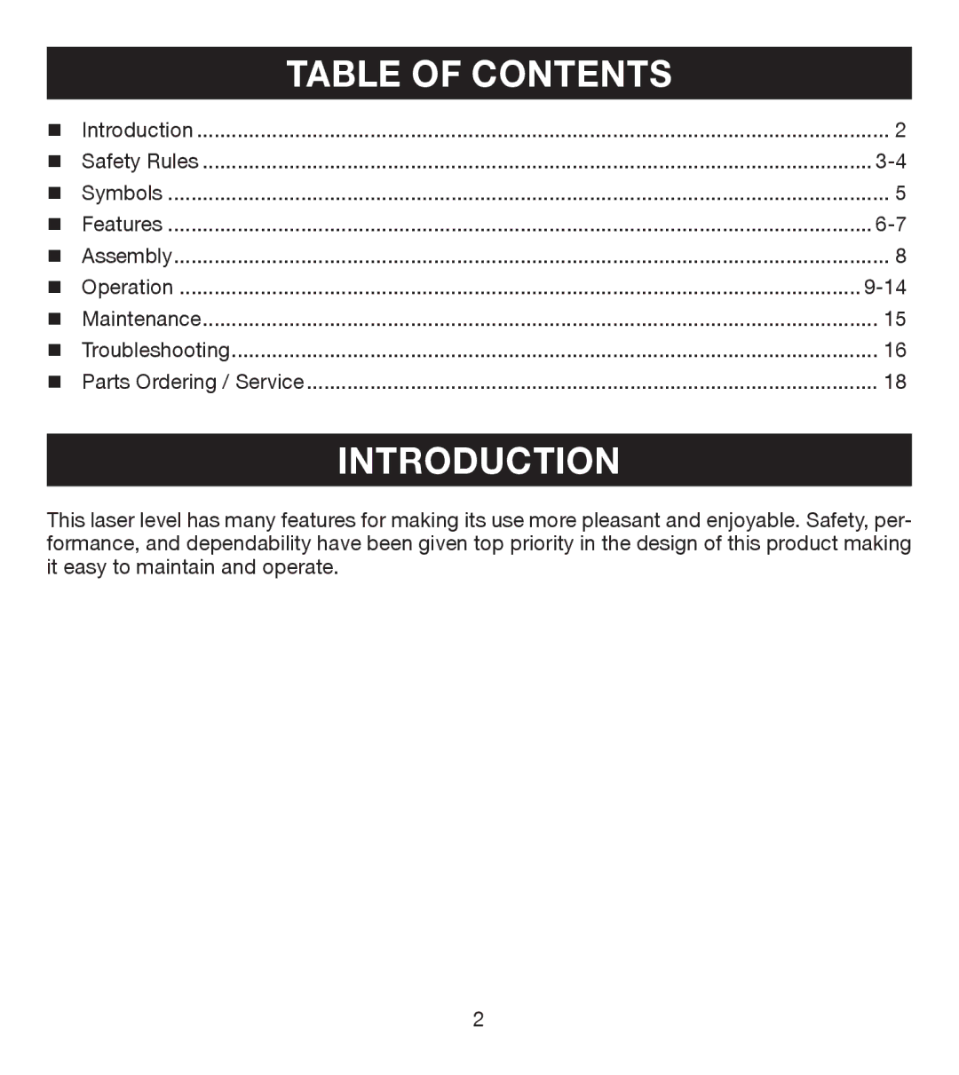 Ryobi ELL0001 manual Table of Contents, Introduction 