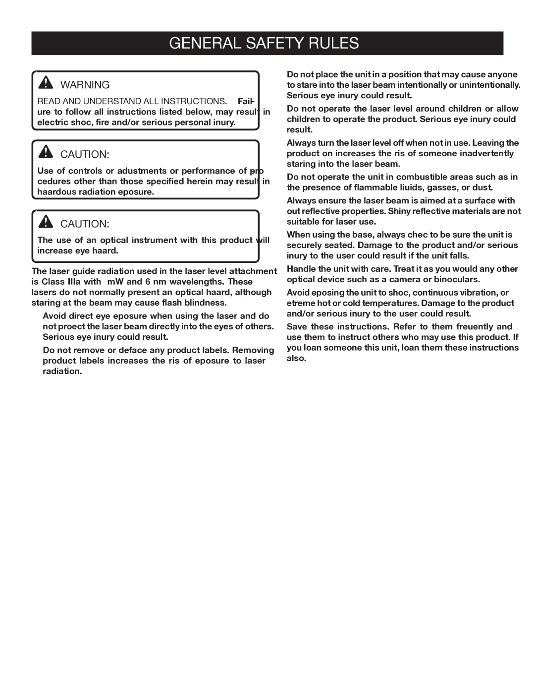 Ryobi ELL0006 manual General Safety Rules 