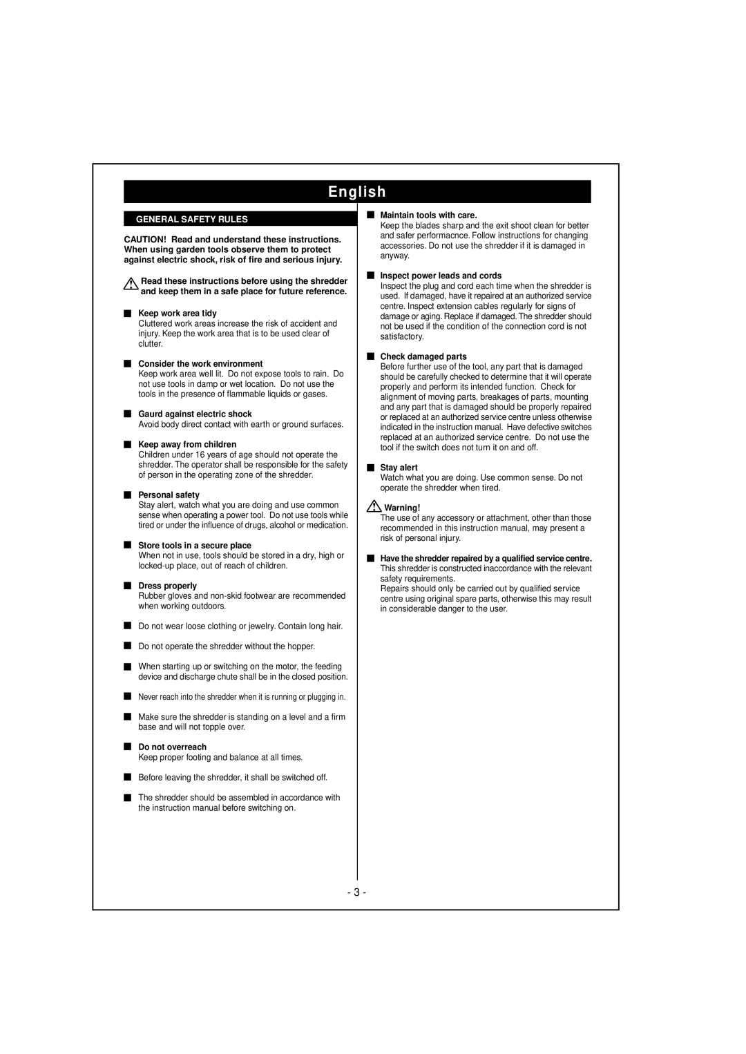 Ryobi ESR2400A manual English, General Safety Rules 