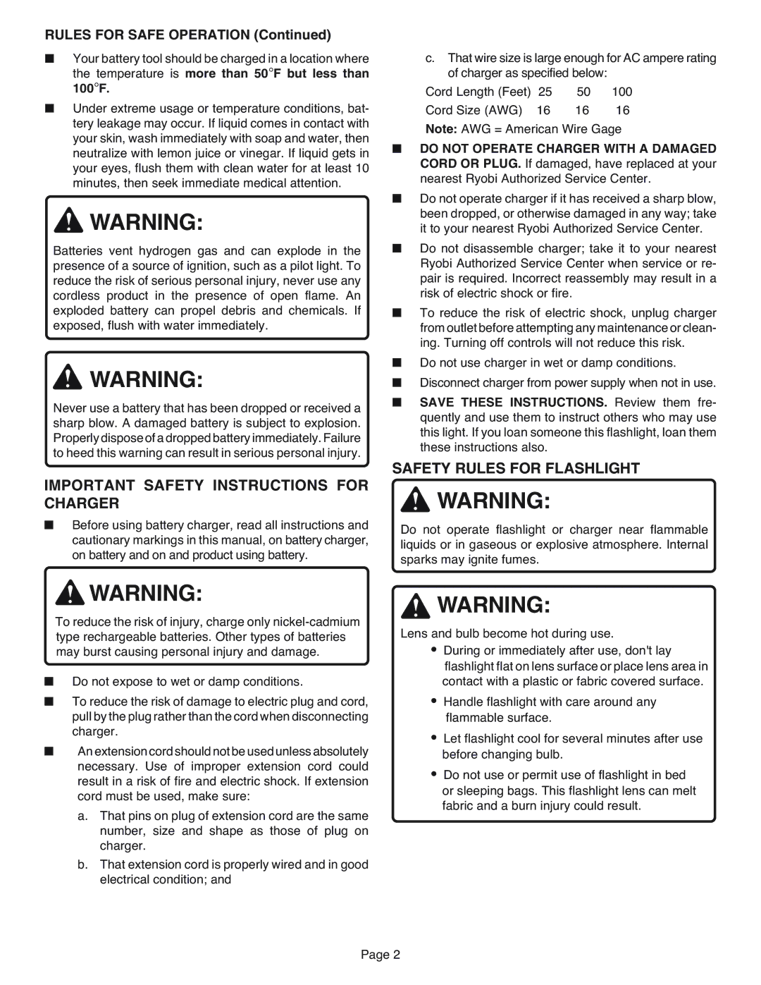 Ryobi FL1400, FL1200 operating instructions Important Safety Instructions for Charger, Safety Rules for Flashlight 