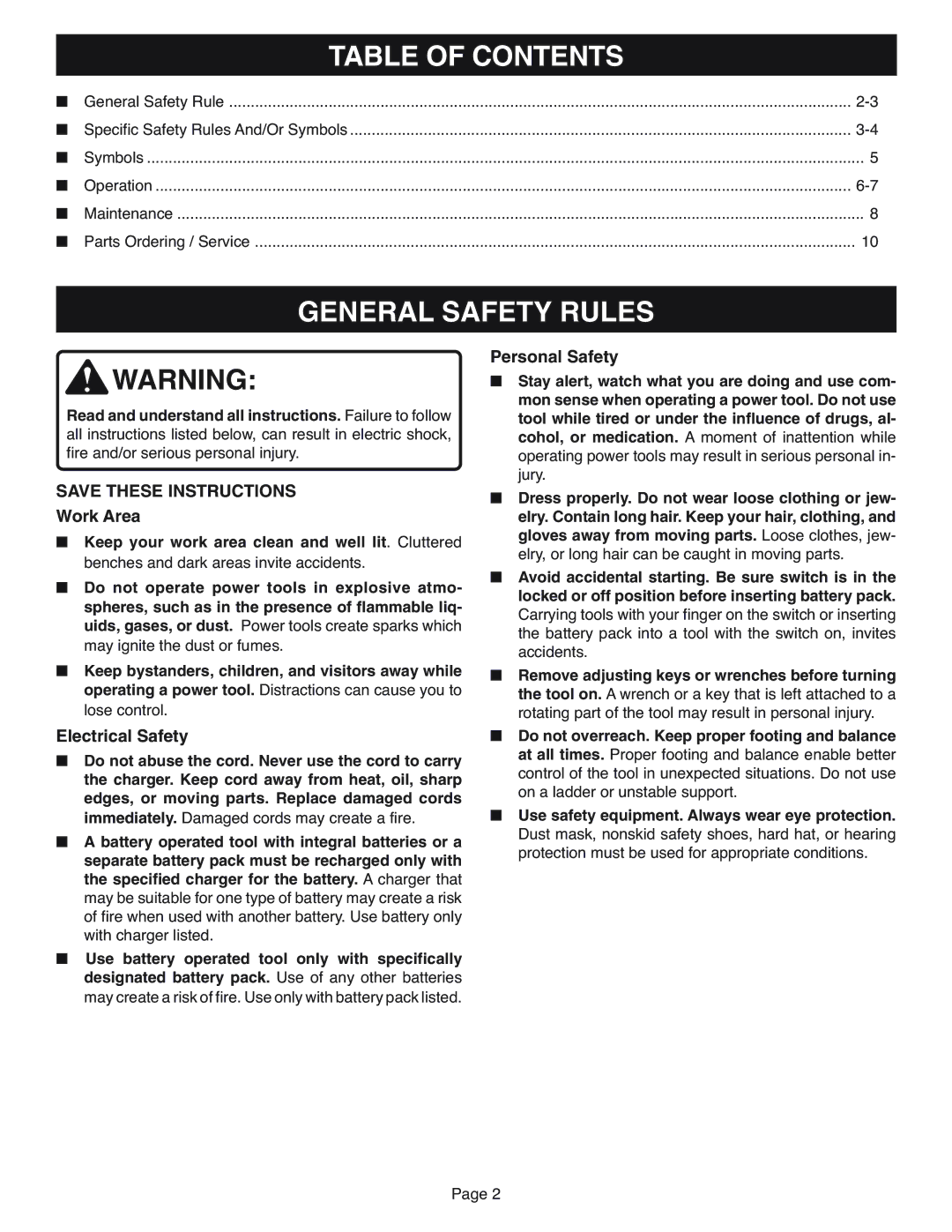 Ryobi FL1800 manual Table of Contents, General Safety Rules 