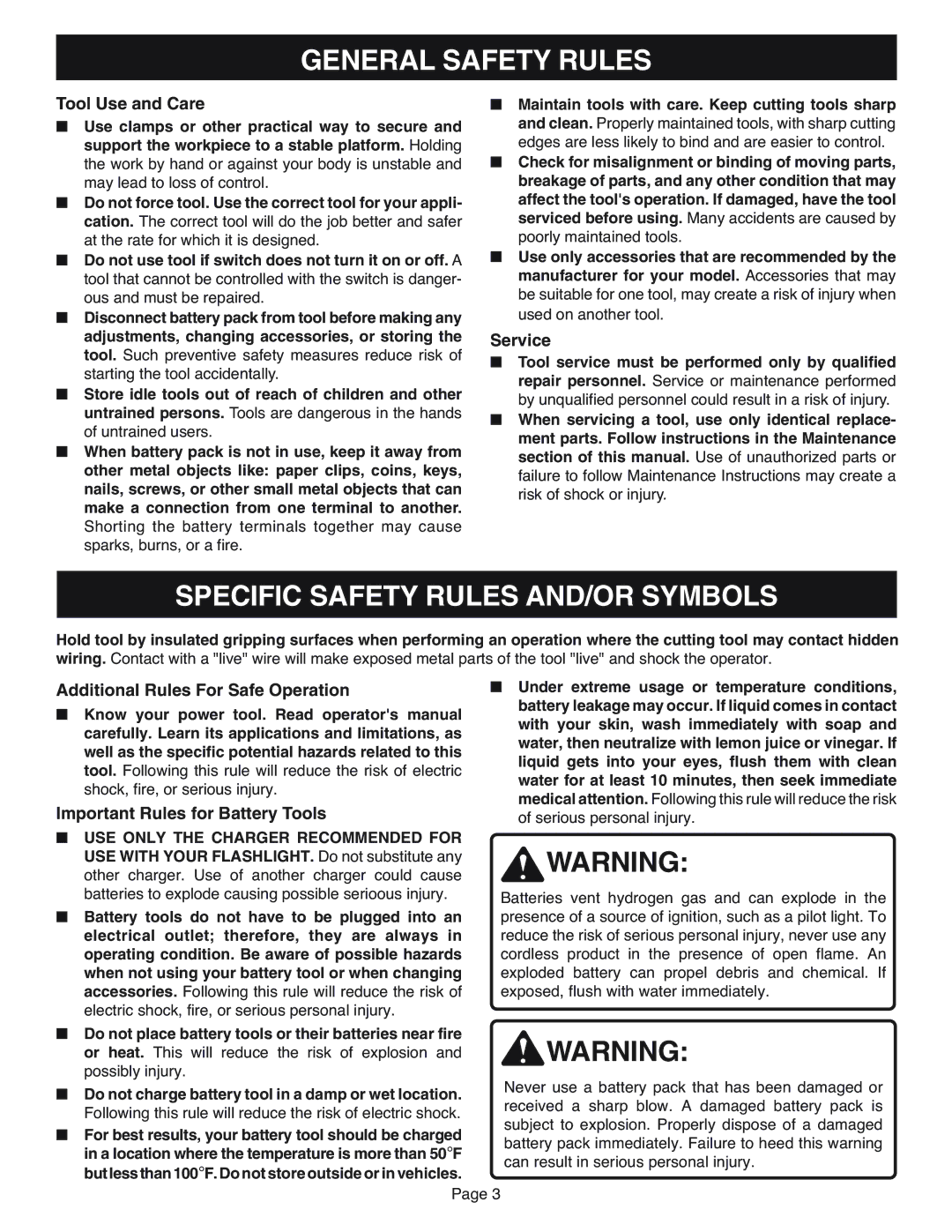 Ryobi FL1800 manual Specific Safety Rules AND/OR Symbols, Tool Use and Care, Service, Additional Rules For Safe Operation 