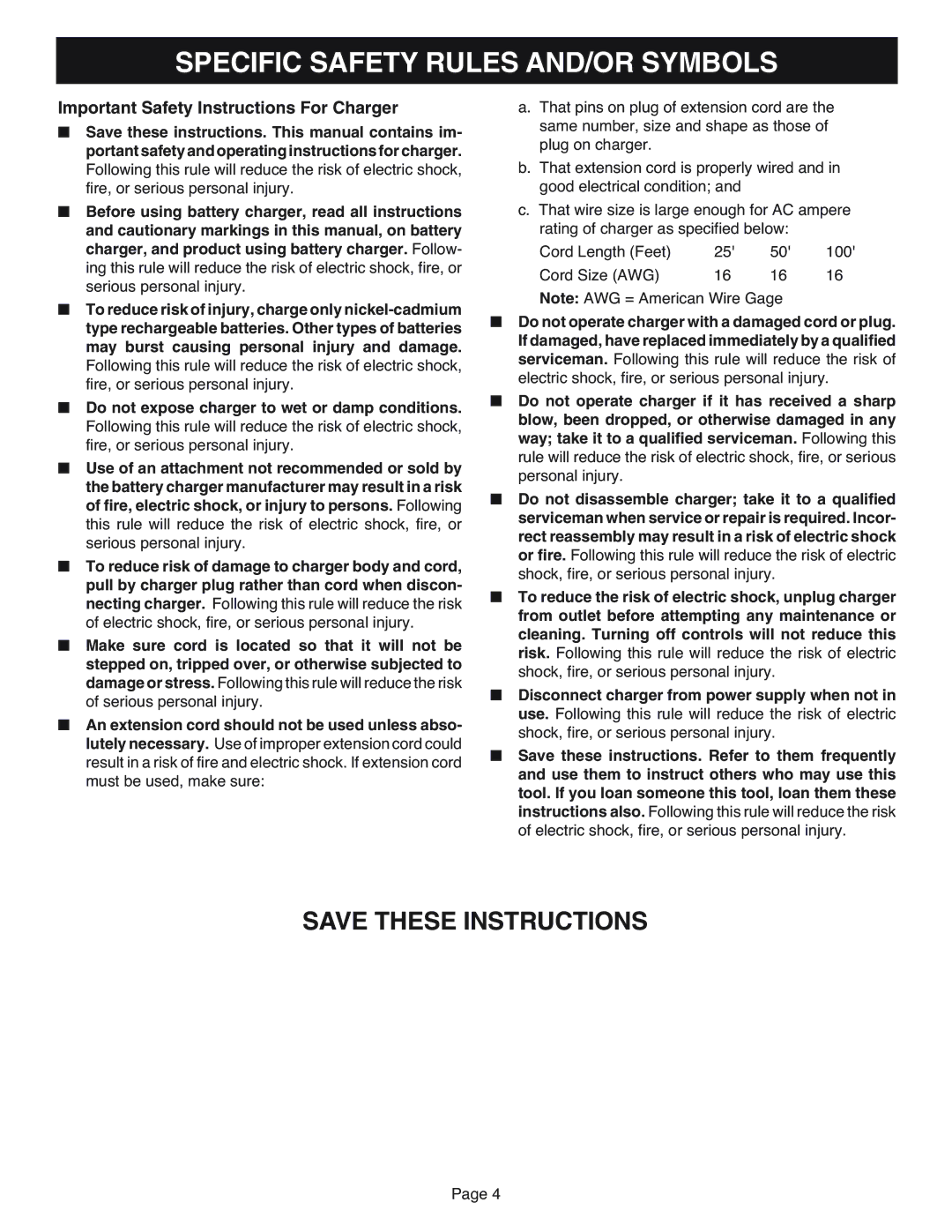 Ryobi FL1800 manual Important Safety Instructions For Charger 