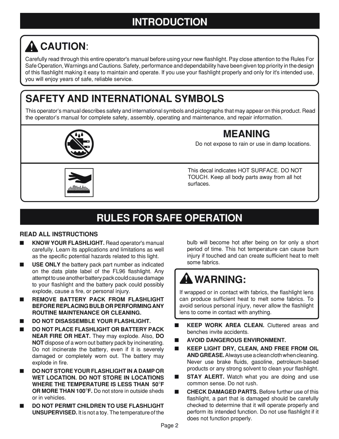 Ryobi FL96 manual Introduction, Rules for Safe Operation, Read ALL Instructions, Avoid Dangerous Environment 