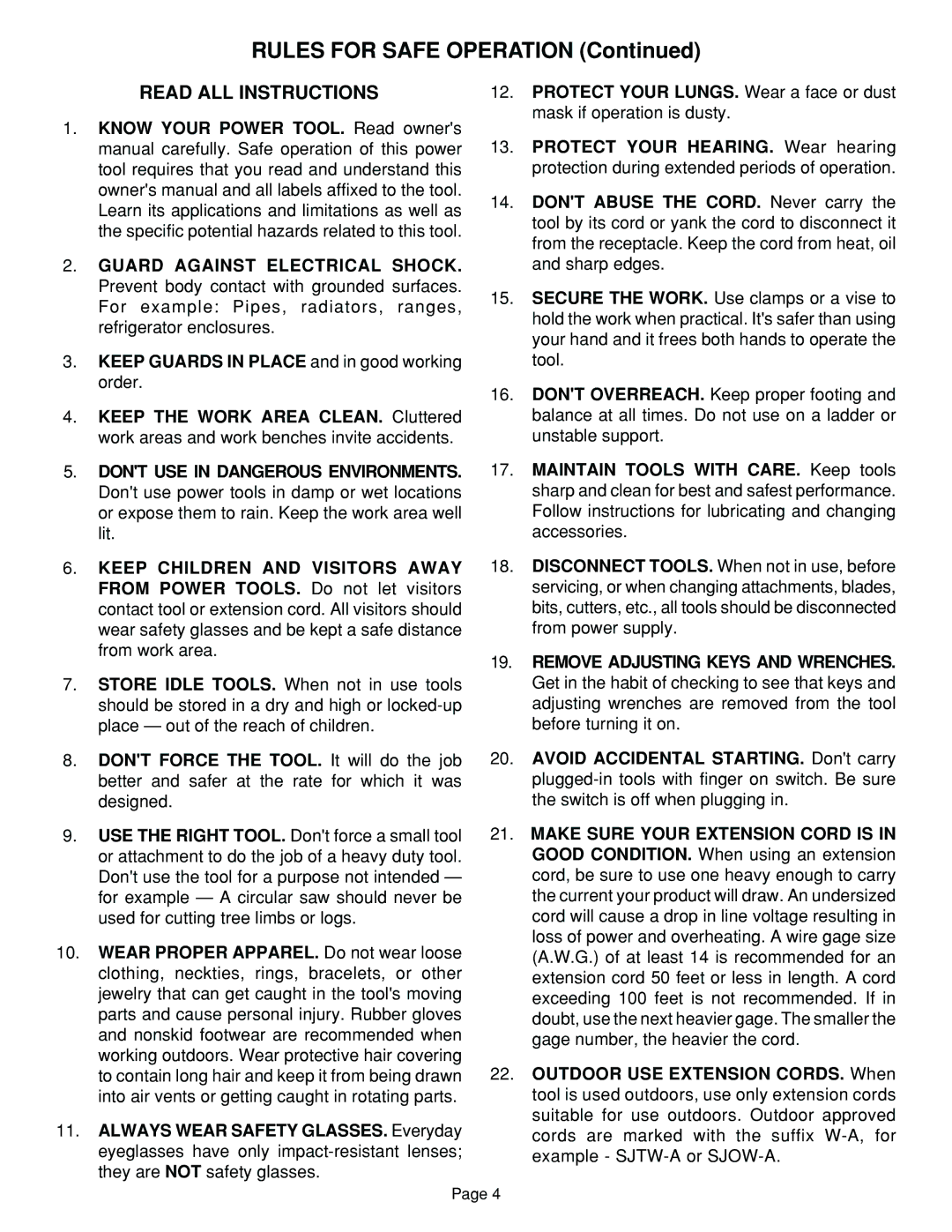 Ryobi G1151C specifications Rules for Safe Operation, Read ALL Instructions 