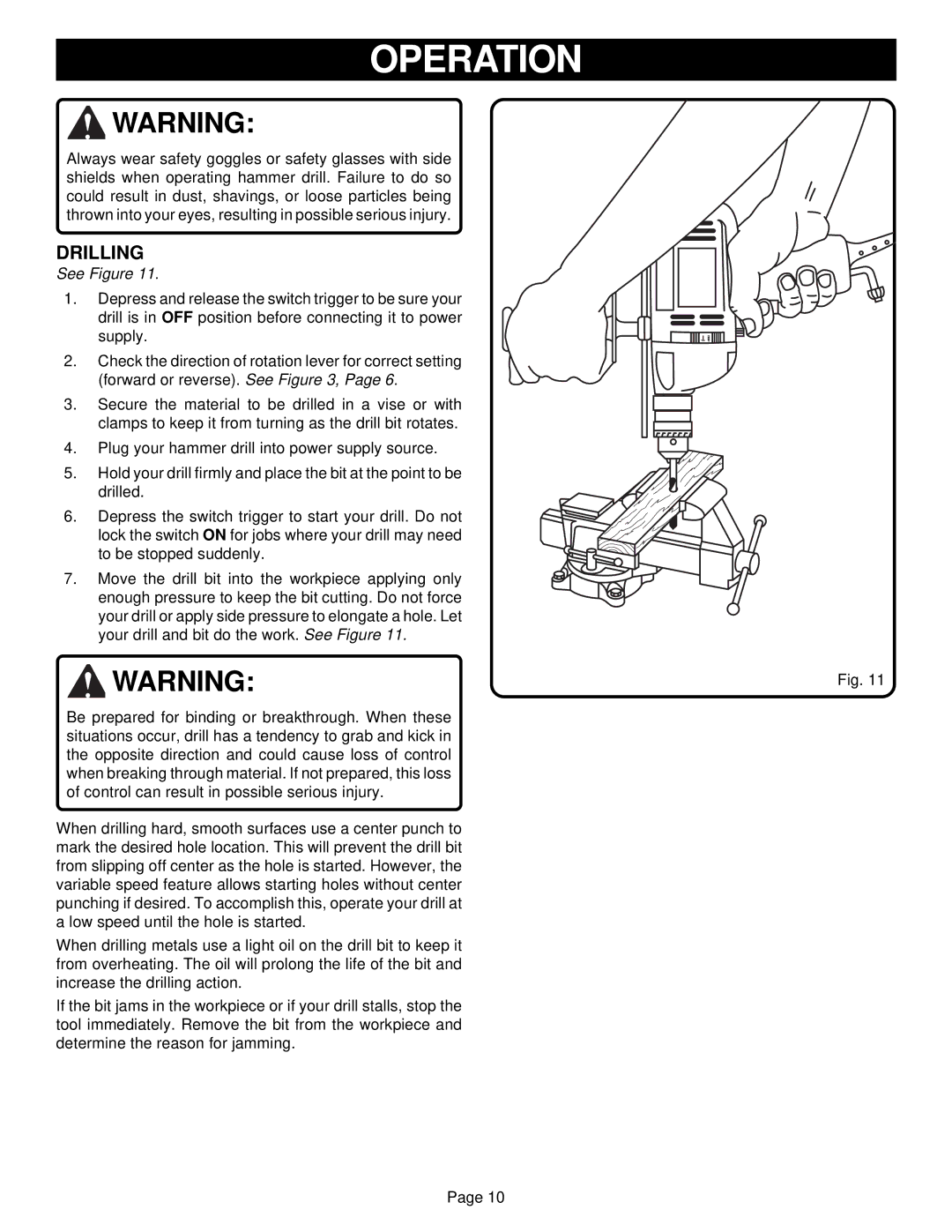 Ryobi HD500 specifications Drilling 