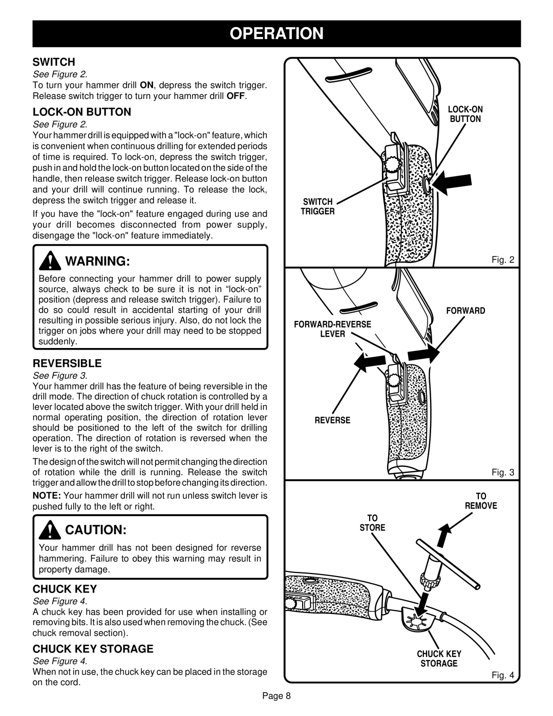 Ryobi HD501 specifications Operation 