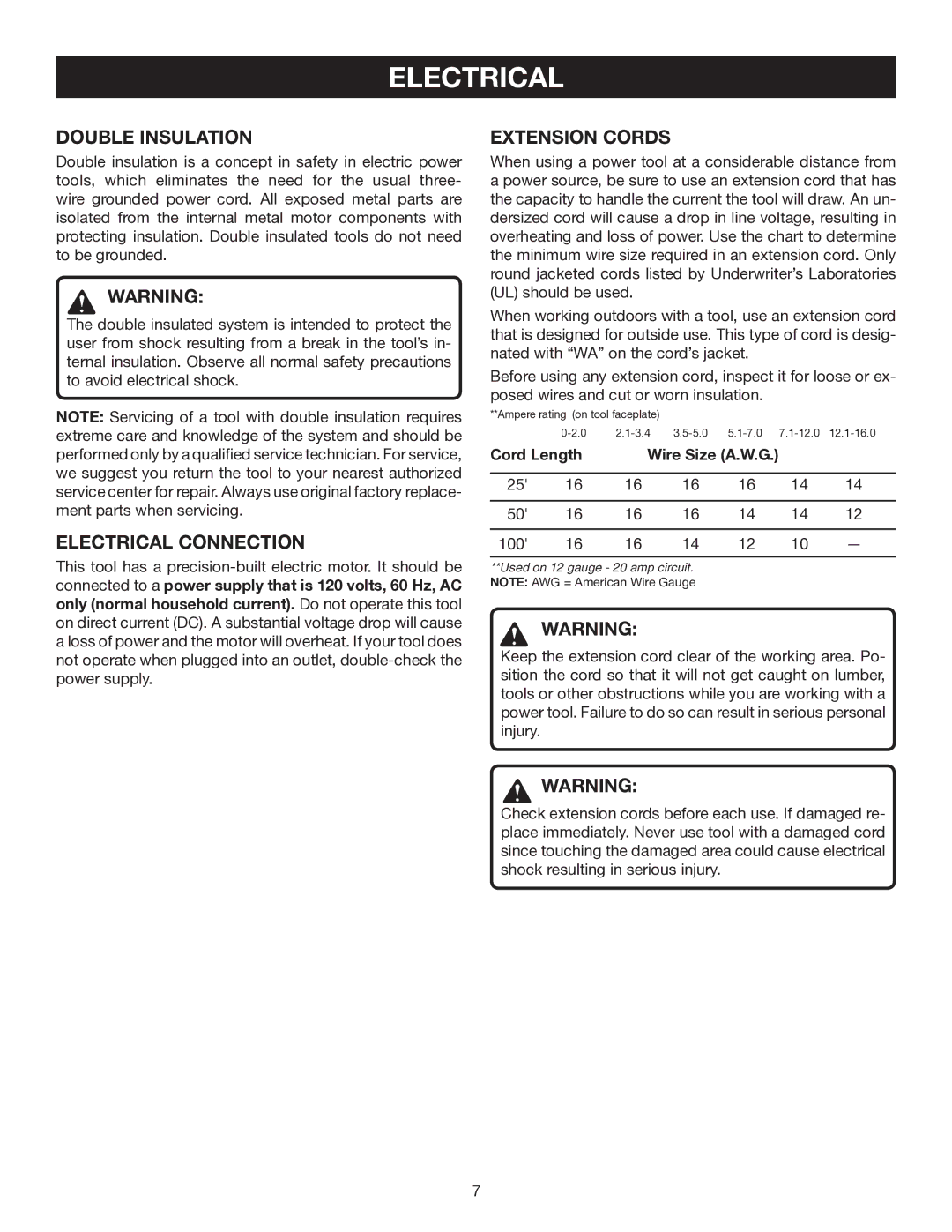 Ryobi HG300 manual Double Insulation, Electrical Connection, Extension Cords 