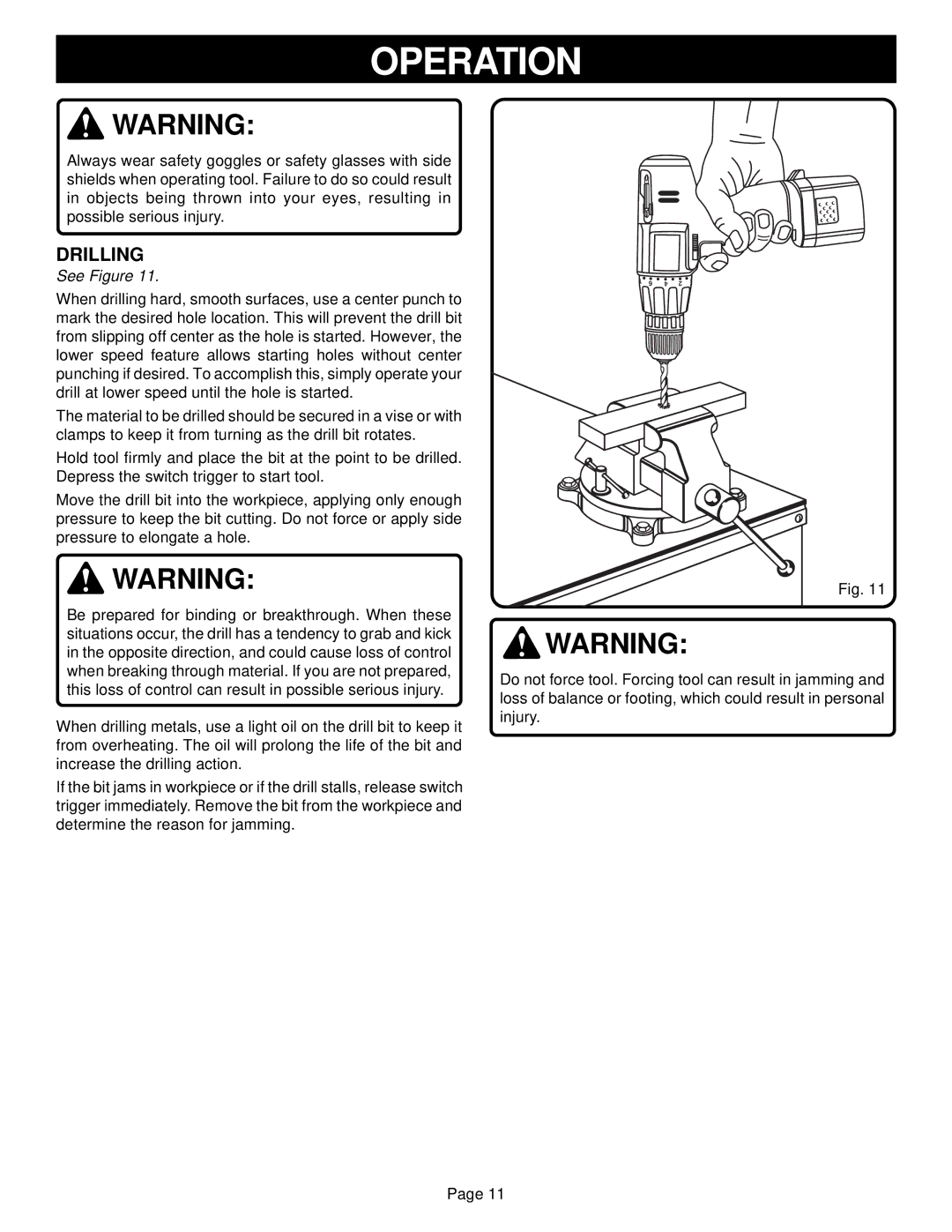 Ryobi HP1201M manual Drilling 