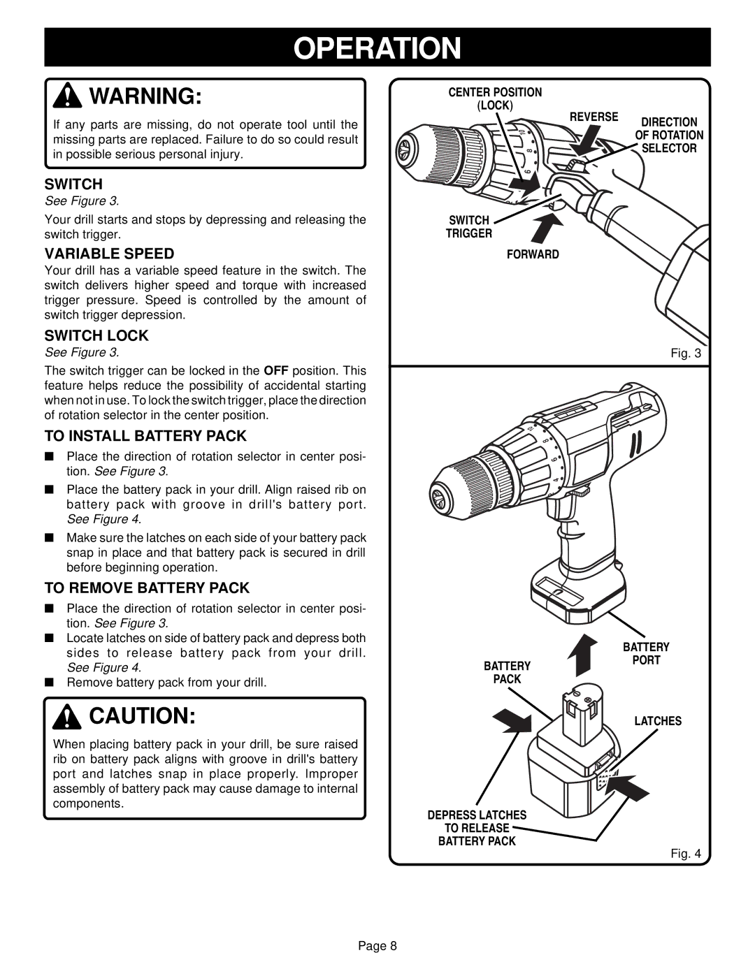 Ryobi HP1201M manual Variable Speed, Switch Lock, To Install Battery Pack, To Remove Battery Pack 