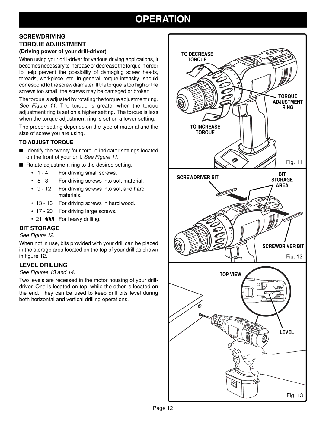 Ryobi HP1802M, HP1442M manual Screwdriving Torque Adjustment, Level Drilling, To Adjust Torque 