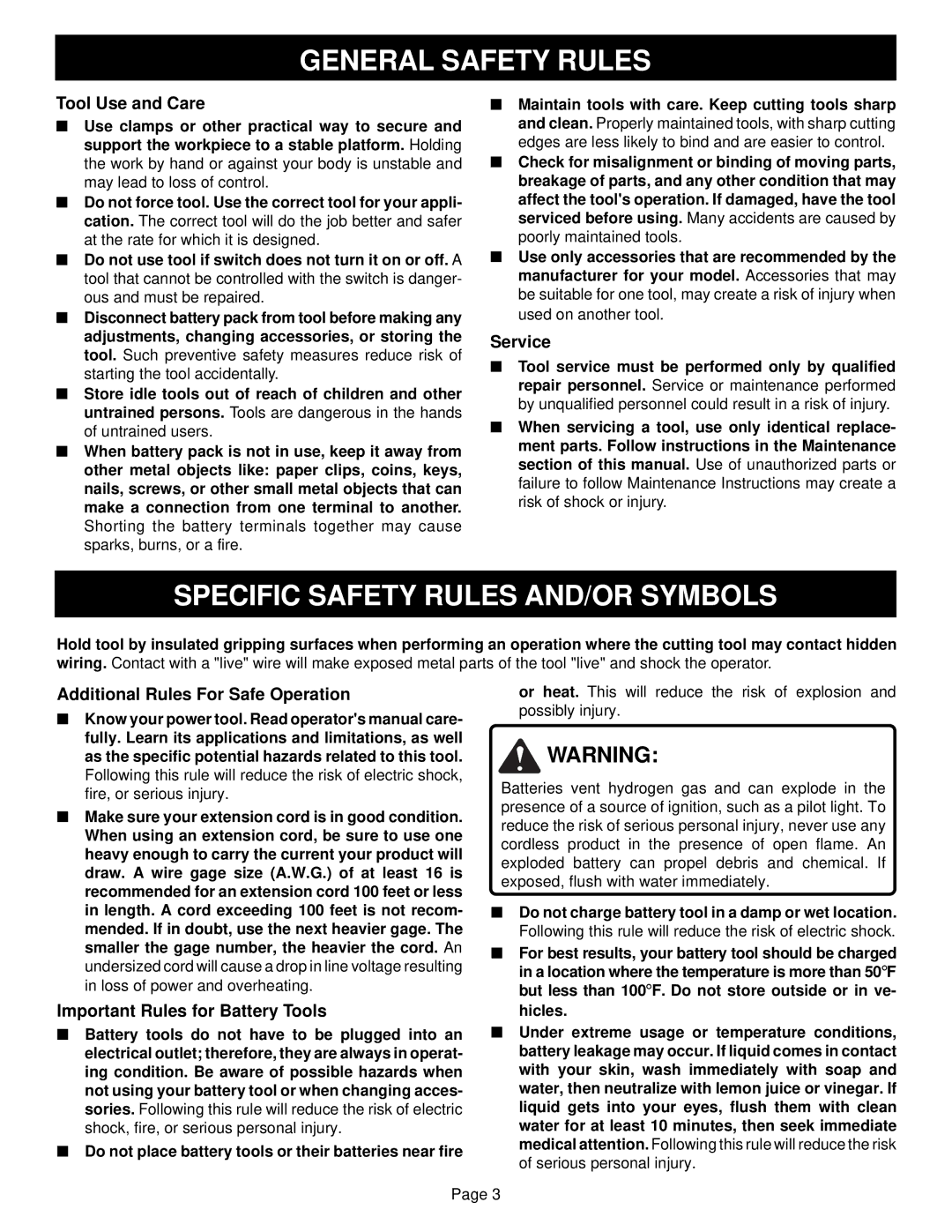 Ryobi HP1442M manual Specific Safety Rules AND/OR Symbols, Tool Use and Care, Service, Additional Rules For Safe Operation 