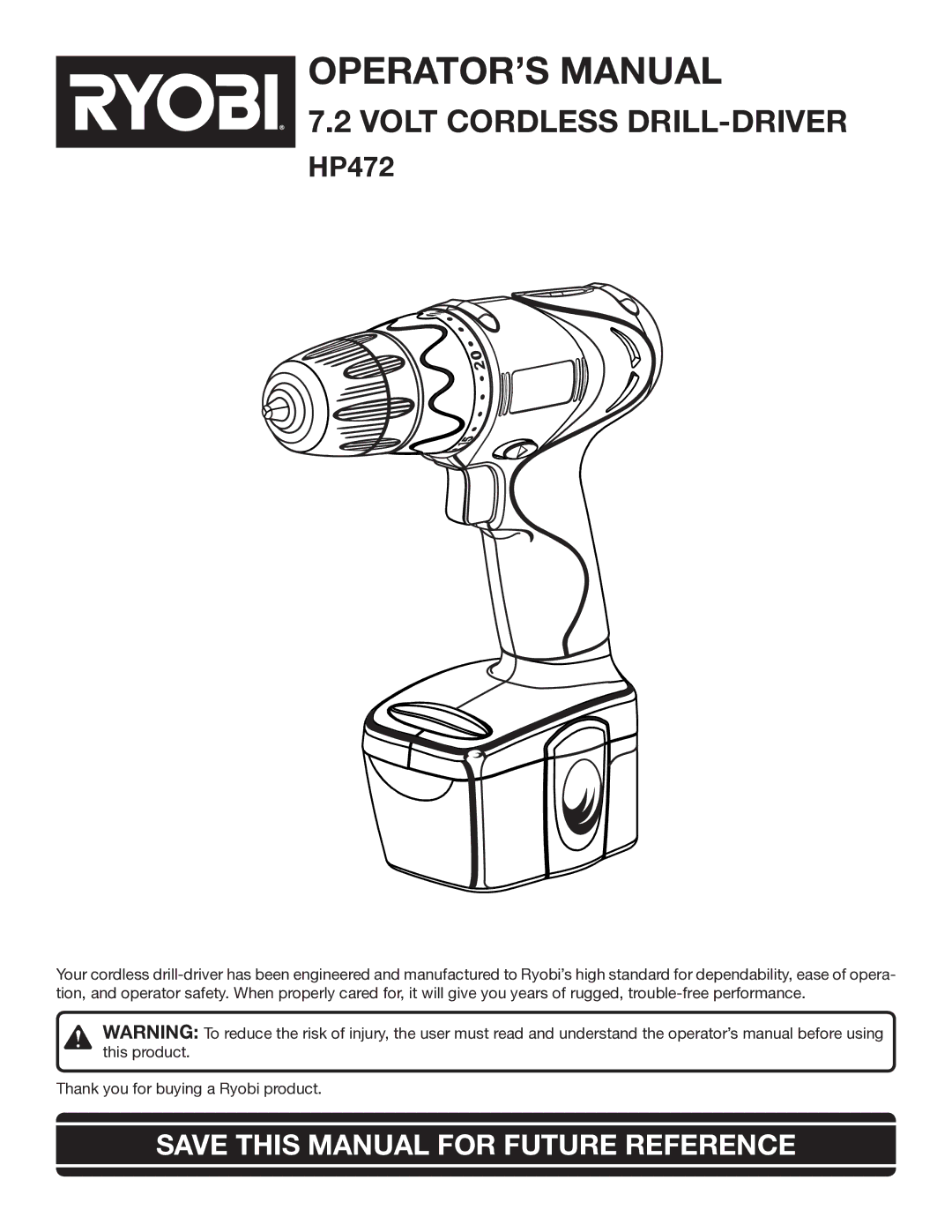 Ryobi HP472 manual OPERATOR’S Manual, Save this Manual for Future Reference 