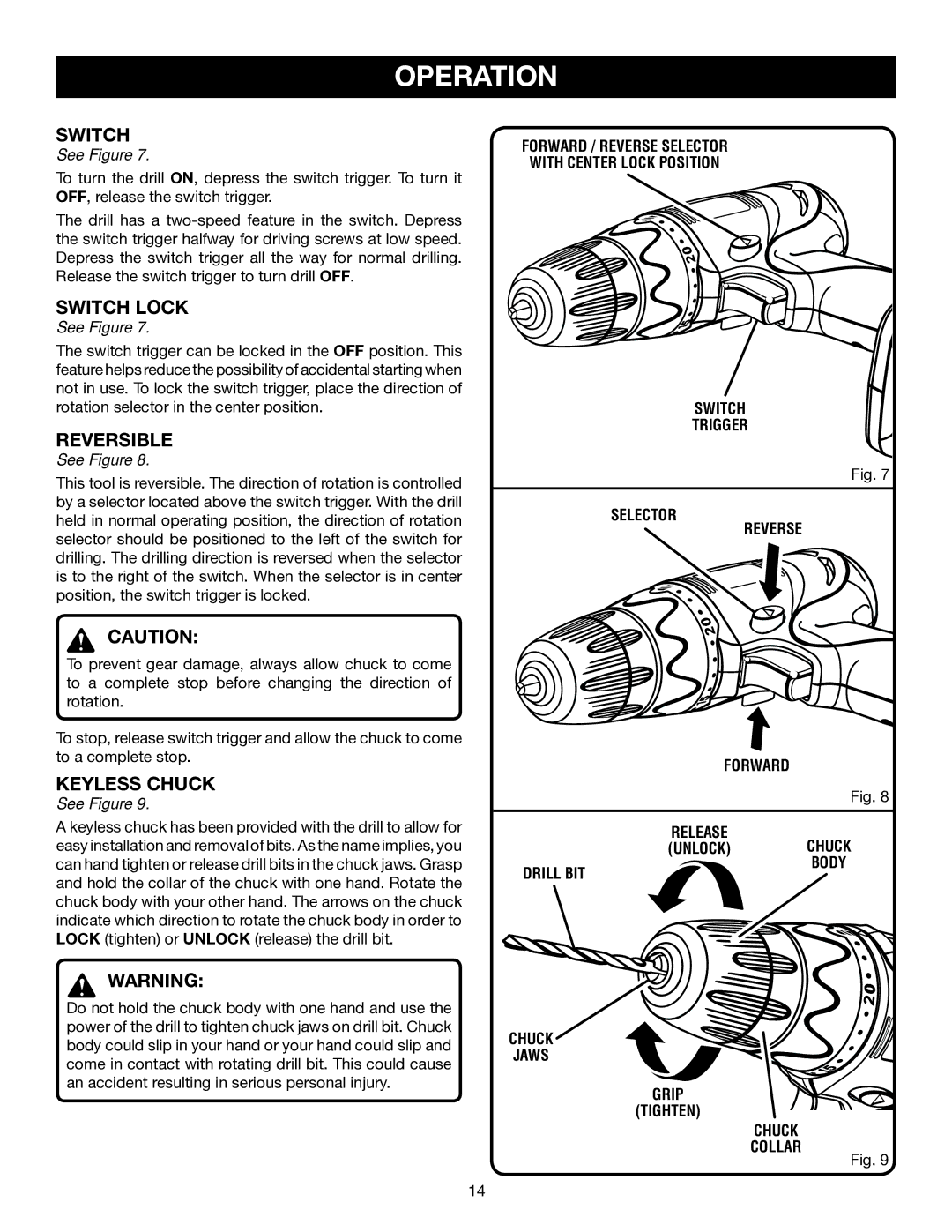 Ryobi HP472 manual Switch, Reversible 