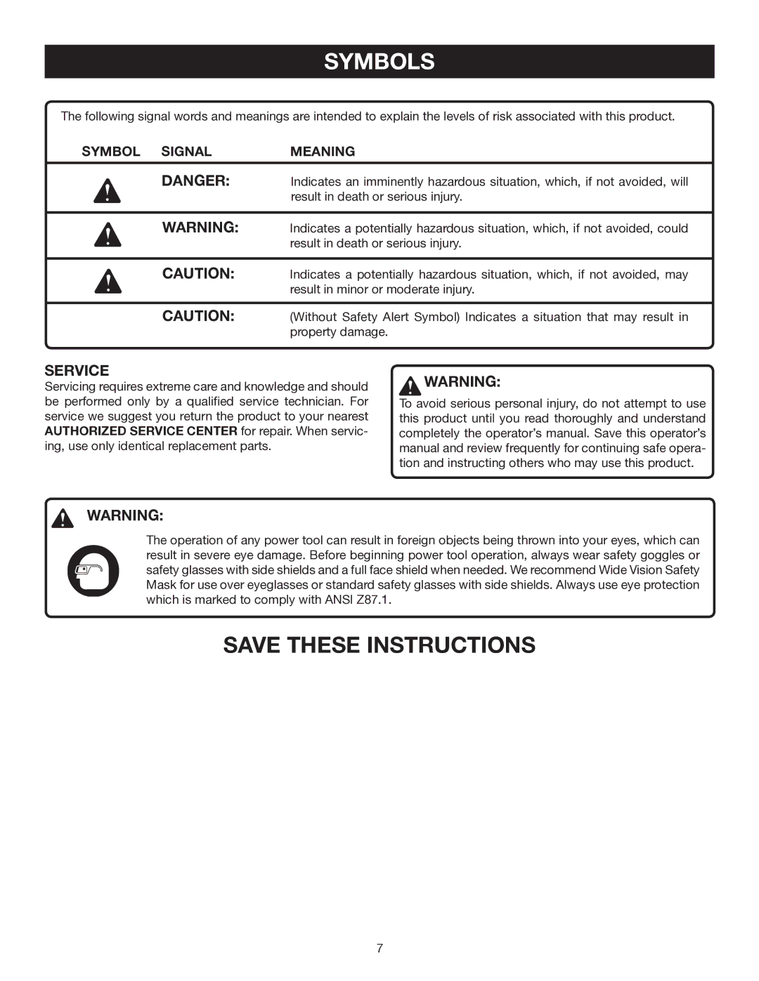 Ryobi HP472 manual Symbol Signal Meaning 